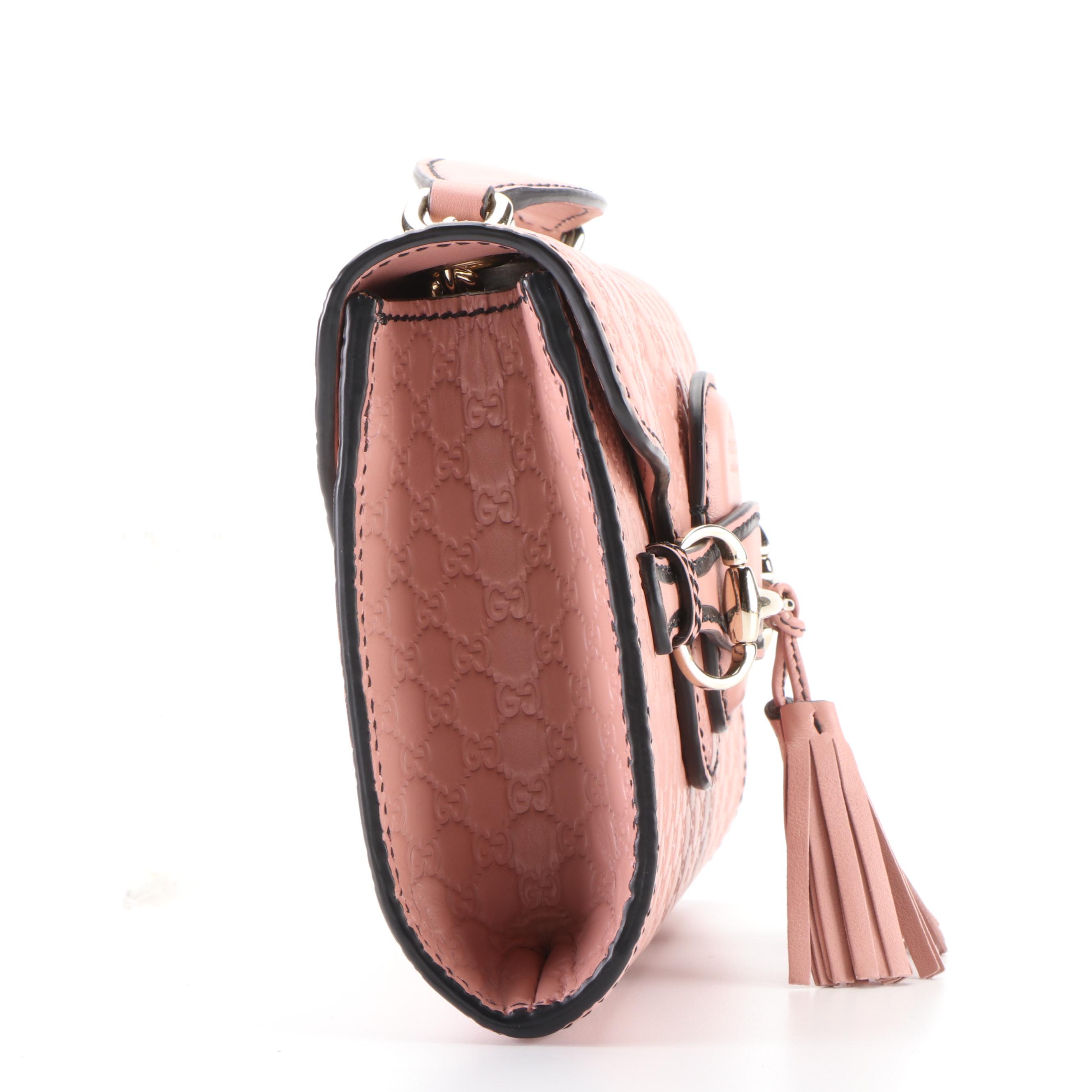 Gucci Emily Crossbody Front Flap Bag in Dusty Pink Microguccissima Leather