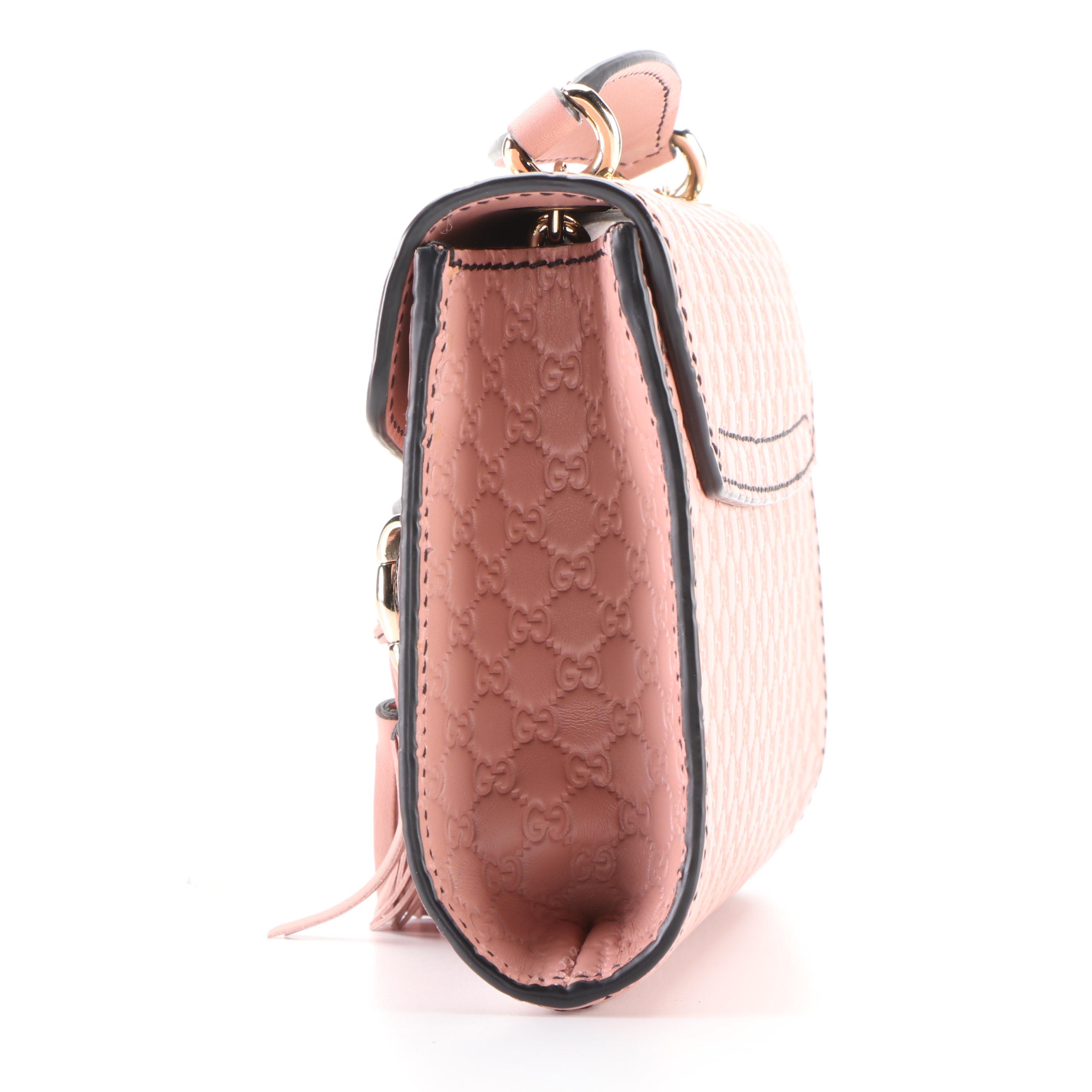 Gucci Emily Crossbody Front Flap Bag in Dusty Pink Microguccissima Leather