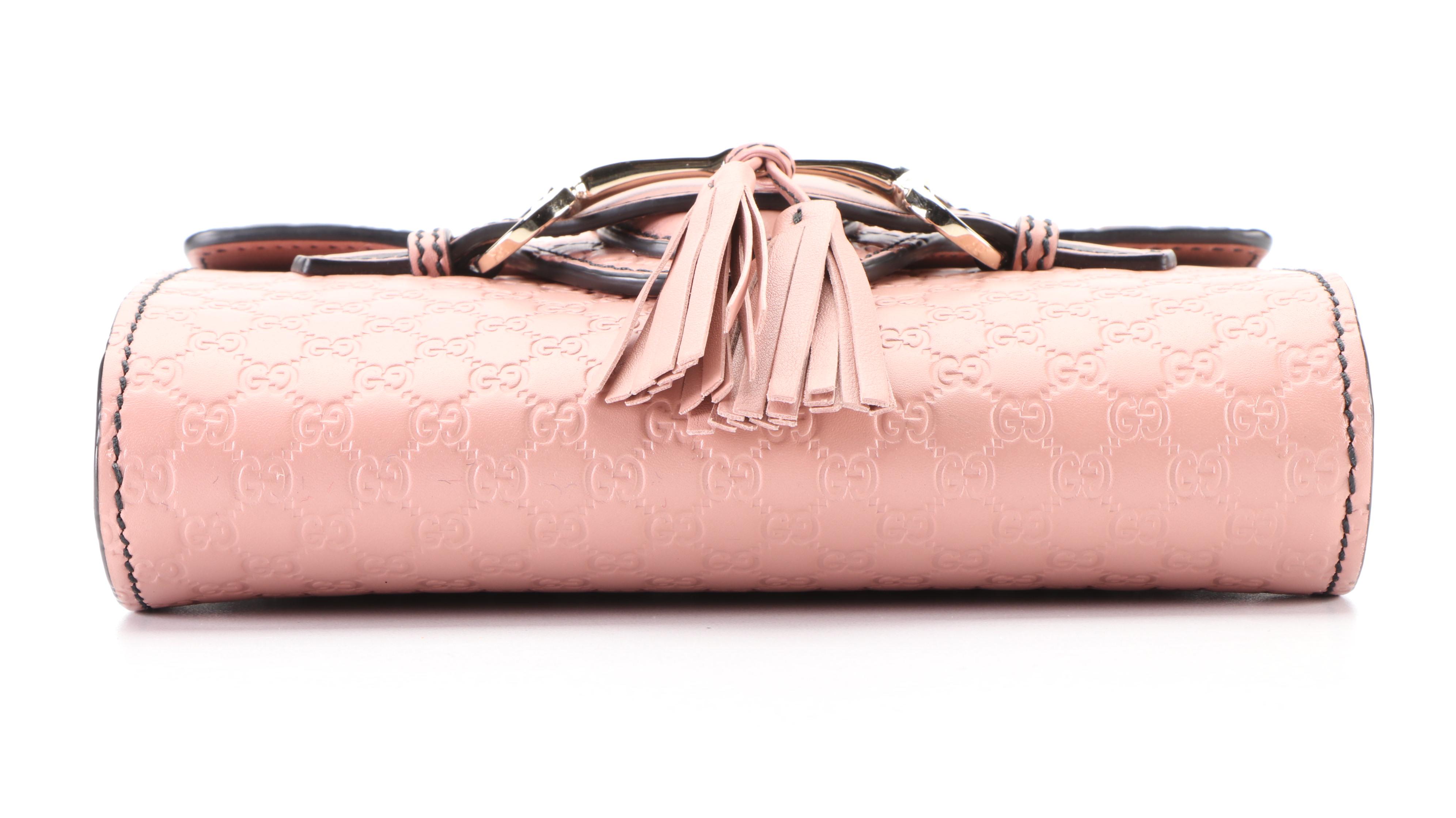 Gucci Emily Crossbody Front Flap Bag in Dusty Pink Microguccissima Leather