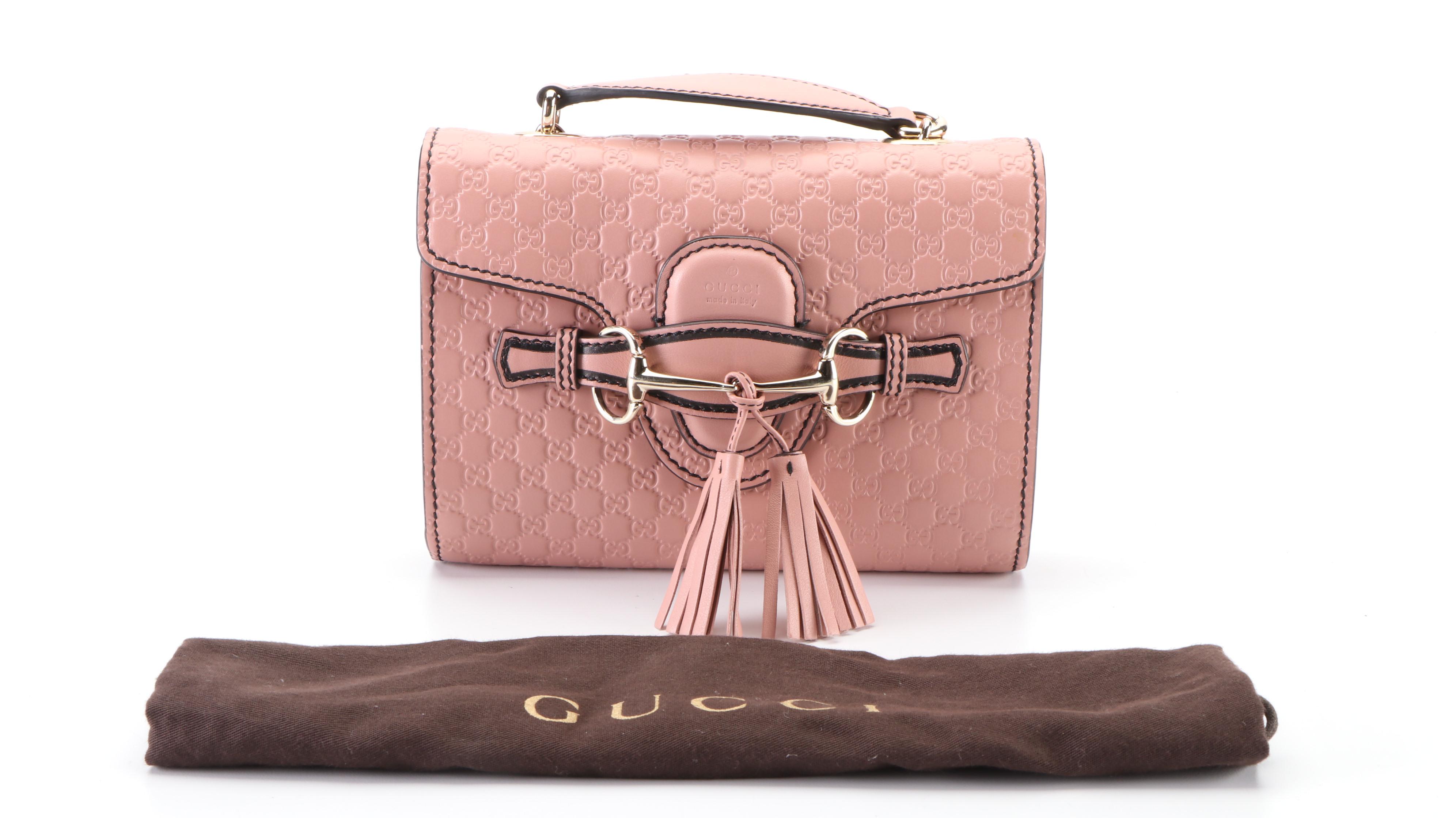 Gucci Emily Crossbody Front Flap Bag in Dusty Pink Microguccissima Leather