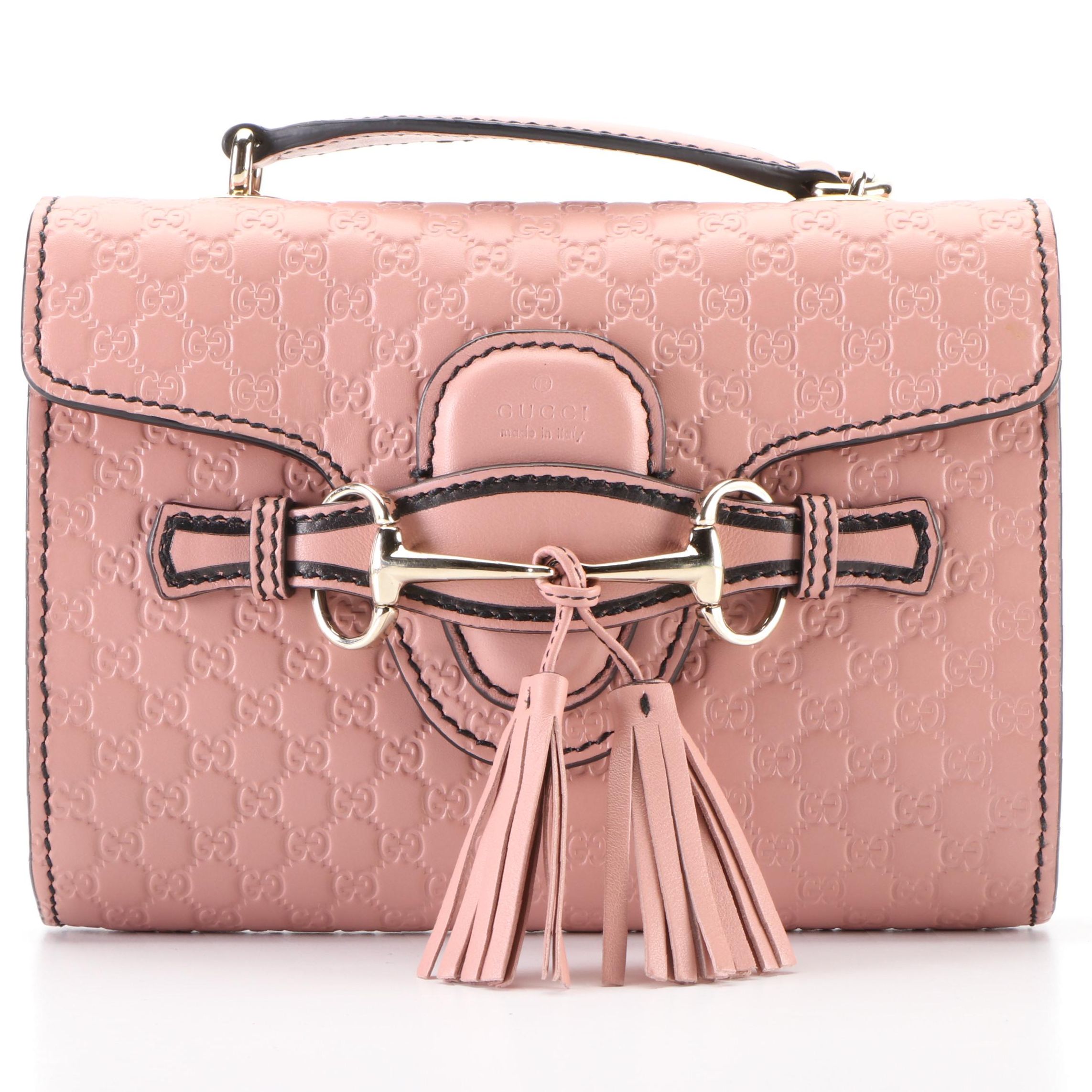 Gucci Emily Crossbody Front Flap Bag in Dusty Pink Microguccissima Leather