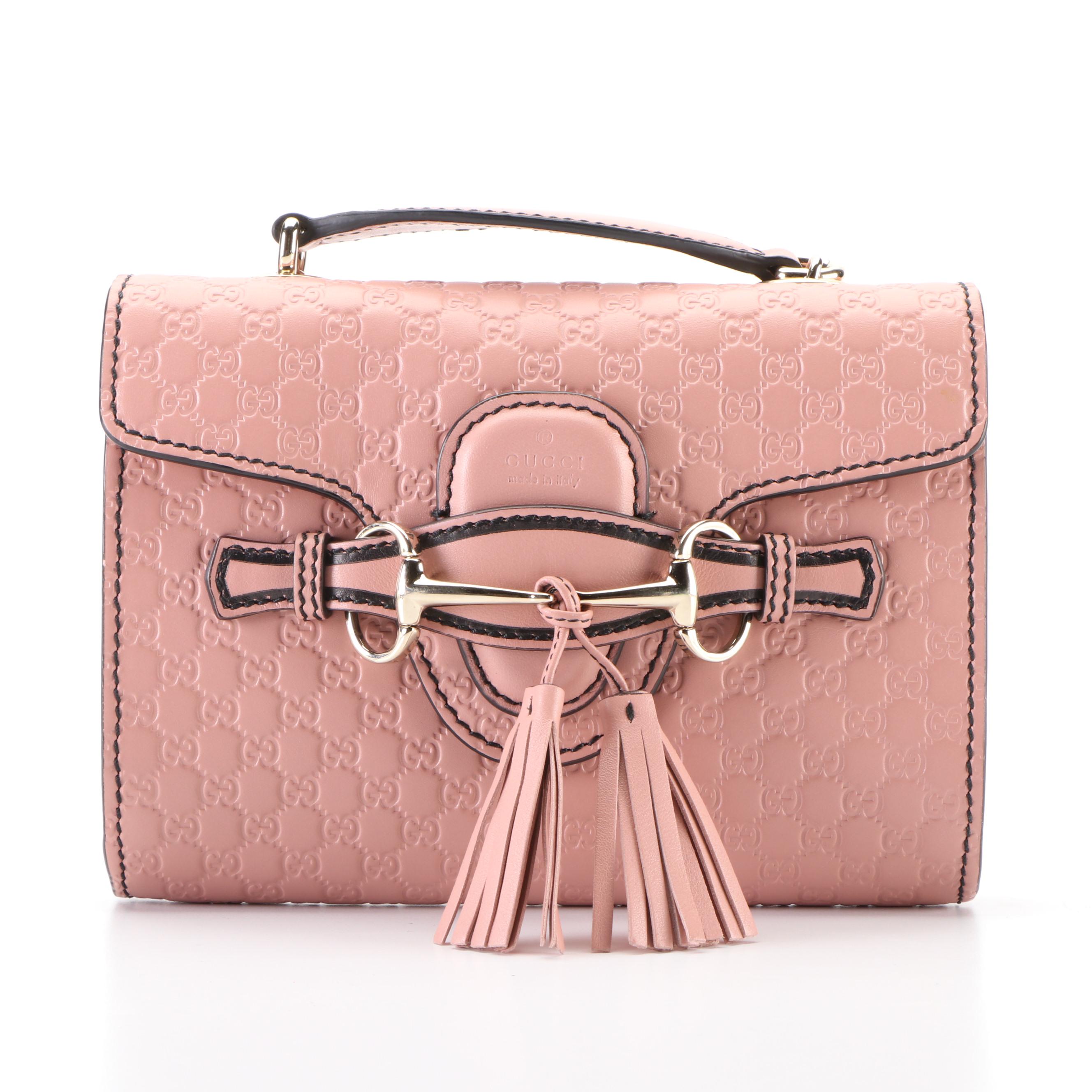 Gucci Emily Crossbody Front Flap Bag in Dusty Pink Microguccissima Leather