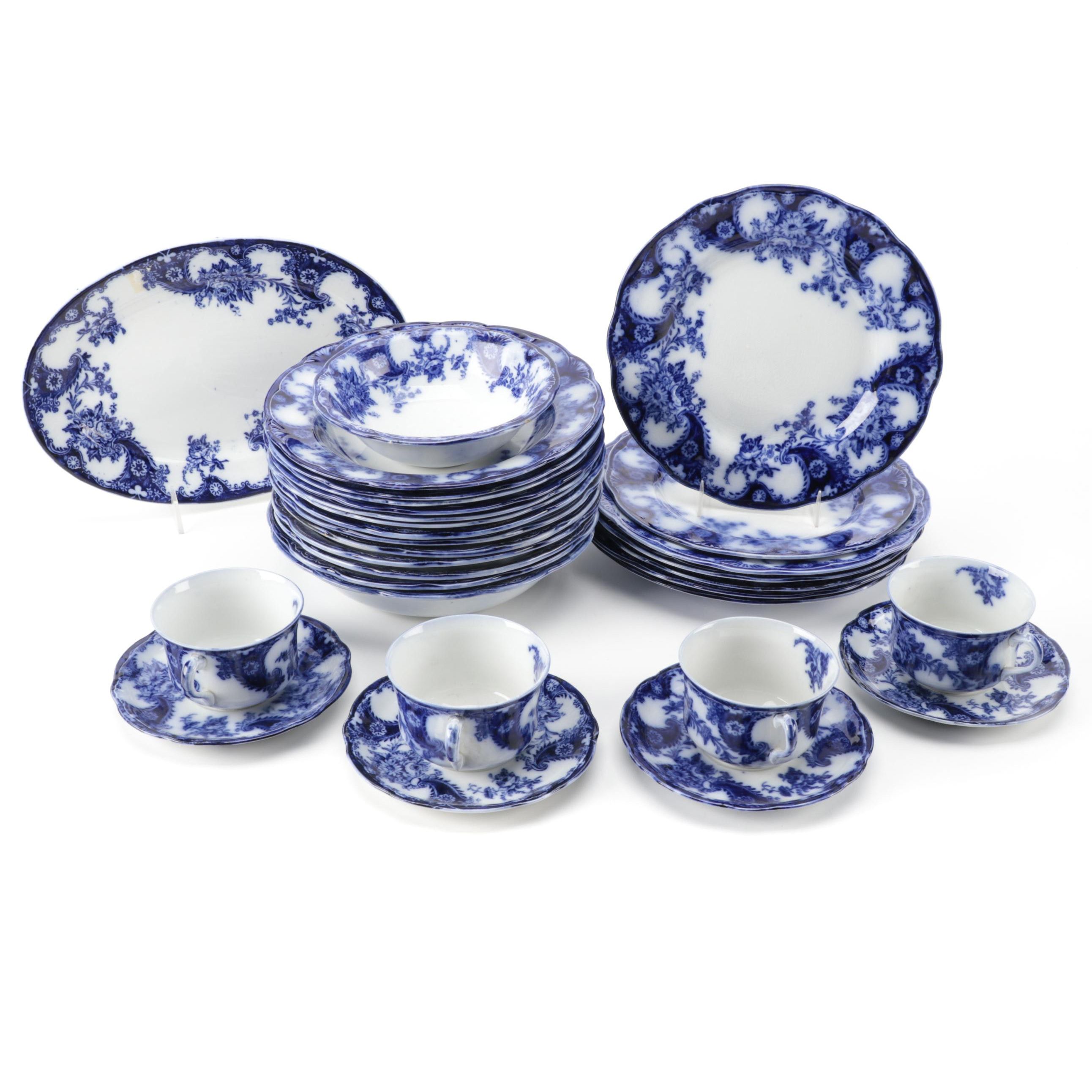 New Wharf Pottery Co. "Lois" Flow Blue Ironstone Dinnerware, Late 19th Century