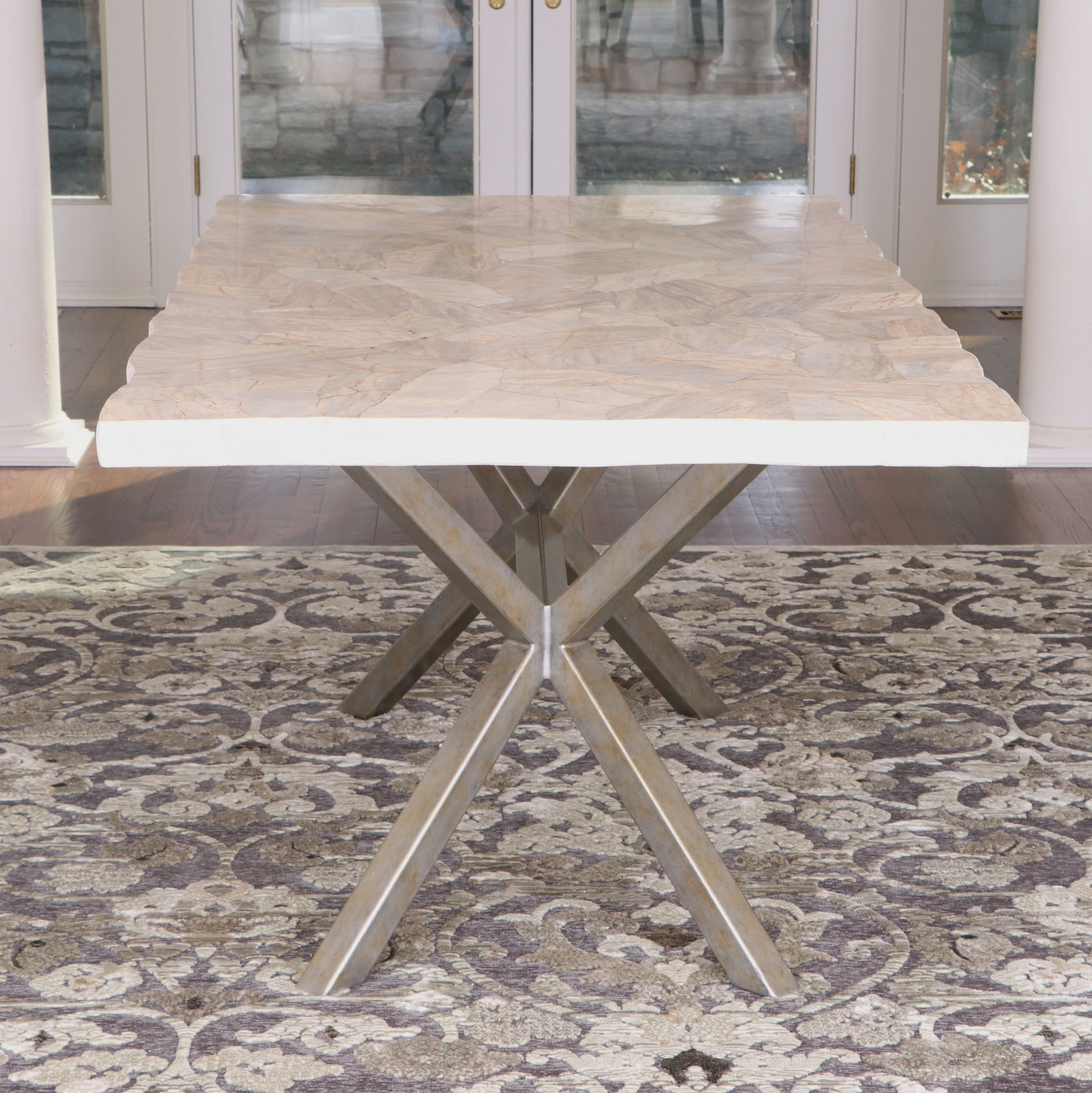 Arhaus "Petra" Marble Top and Iron Base Dining Table