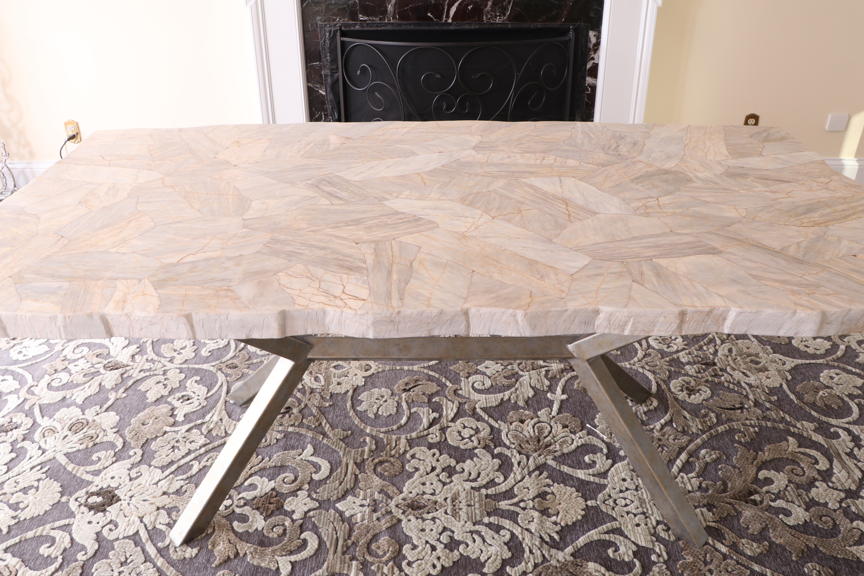 Arhaus "Petra" Marble Top and Iron Base Dining Table