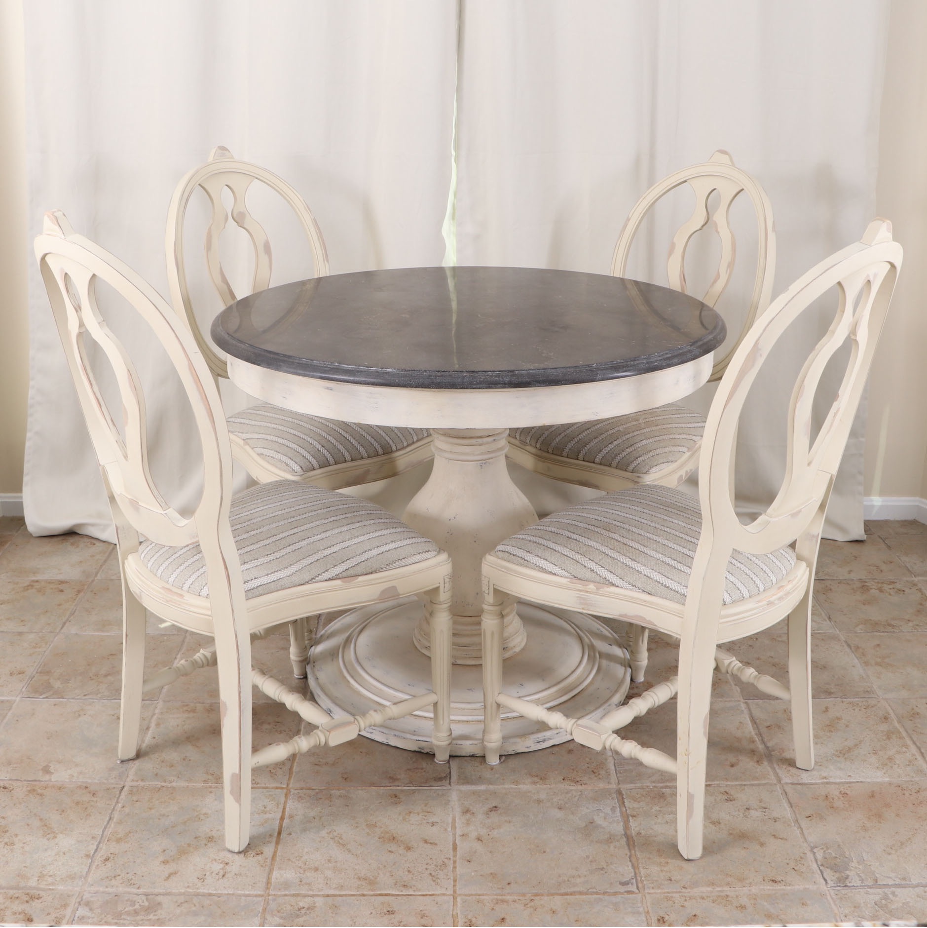 Arhaus "Luca" Stone Top Pedestal Table and "Cecilia" Dining Chairs