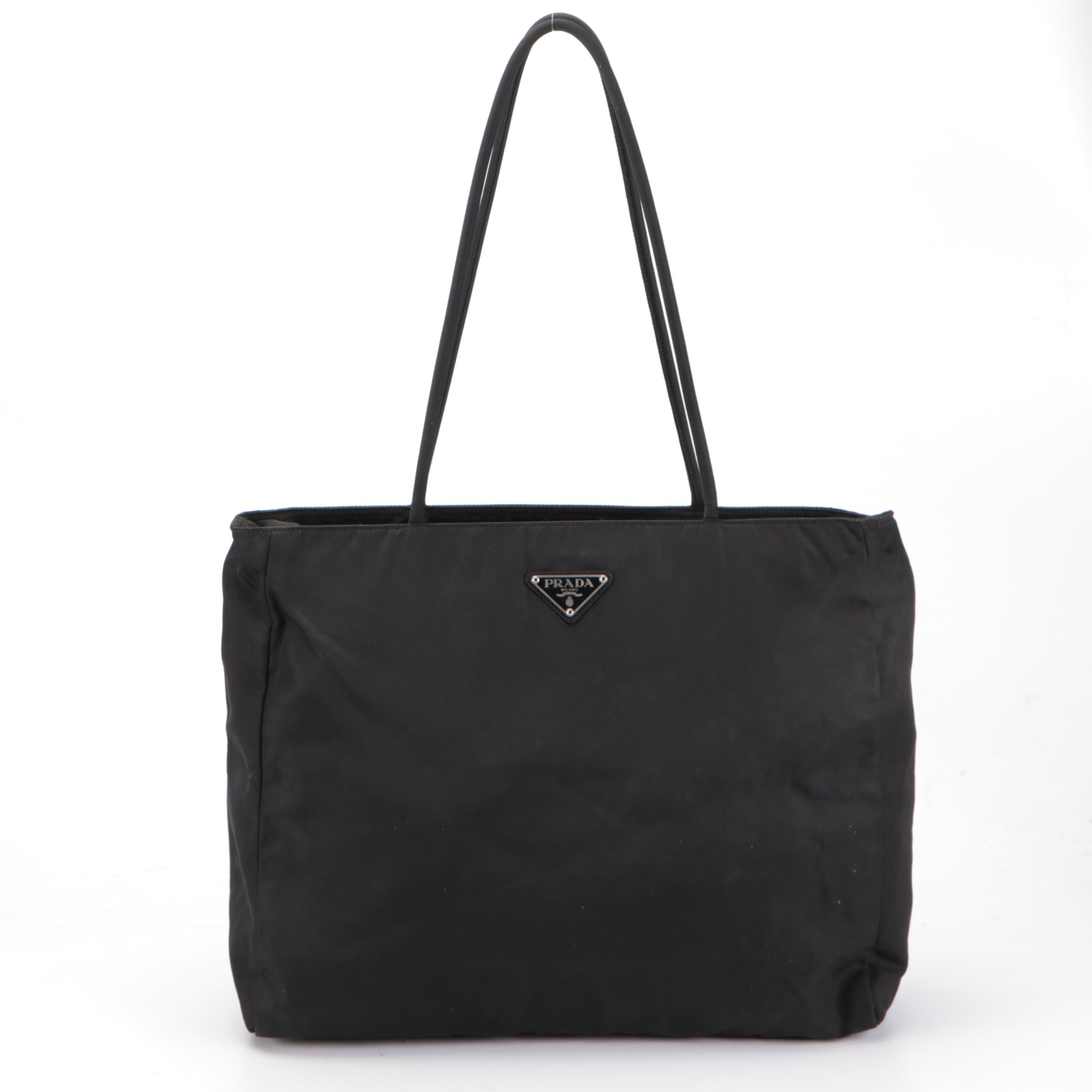 Prada Zippered Tote Bag in Black Tessuto Nylon