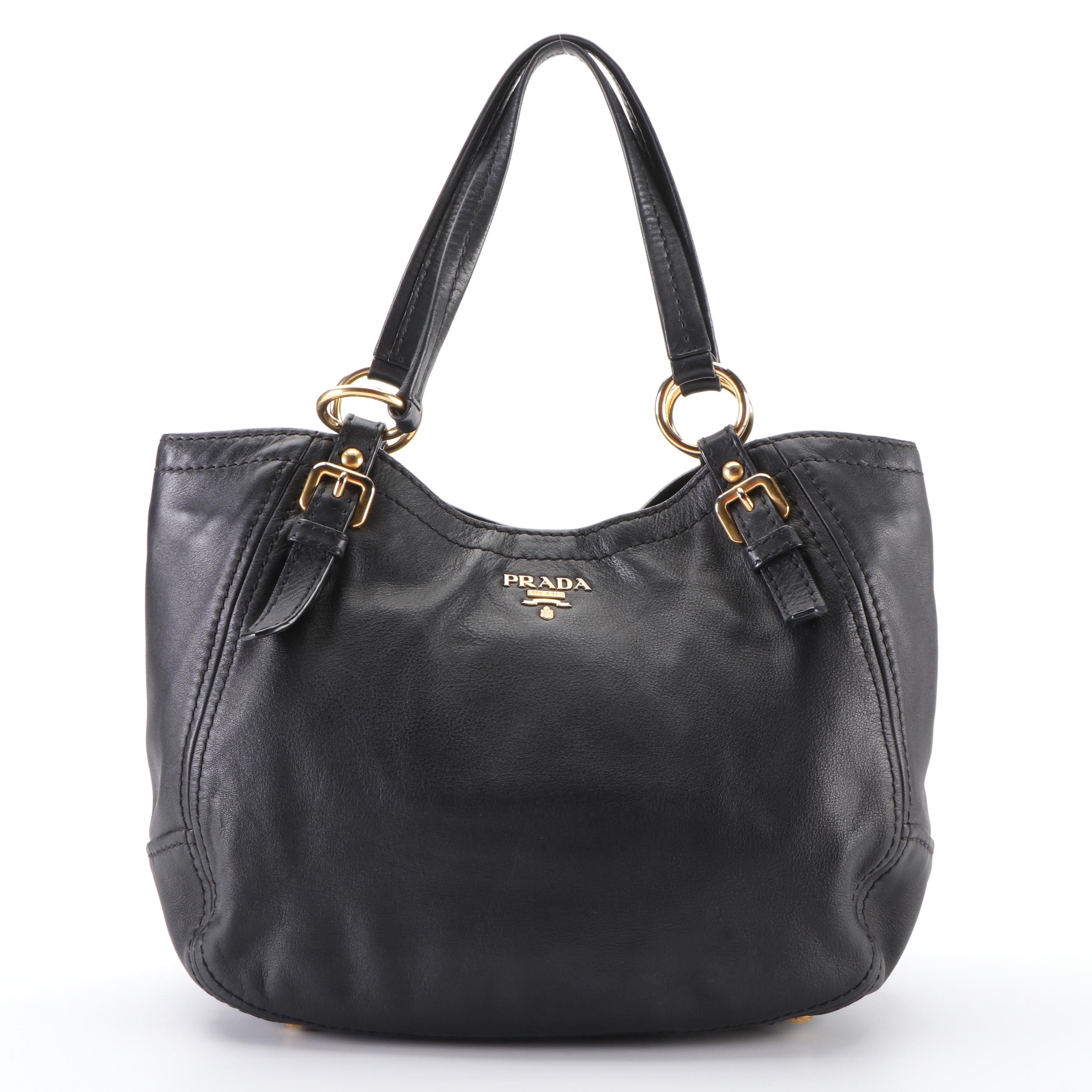 Prada Hobo Tote Bag in Black Leather