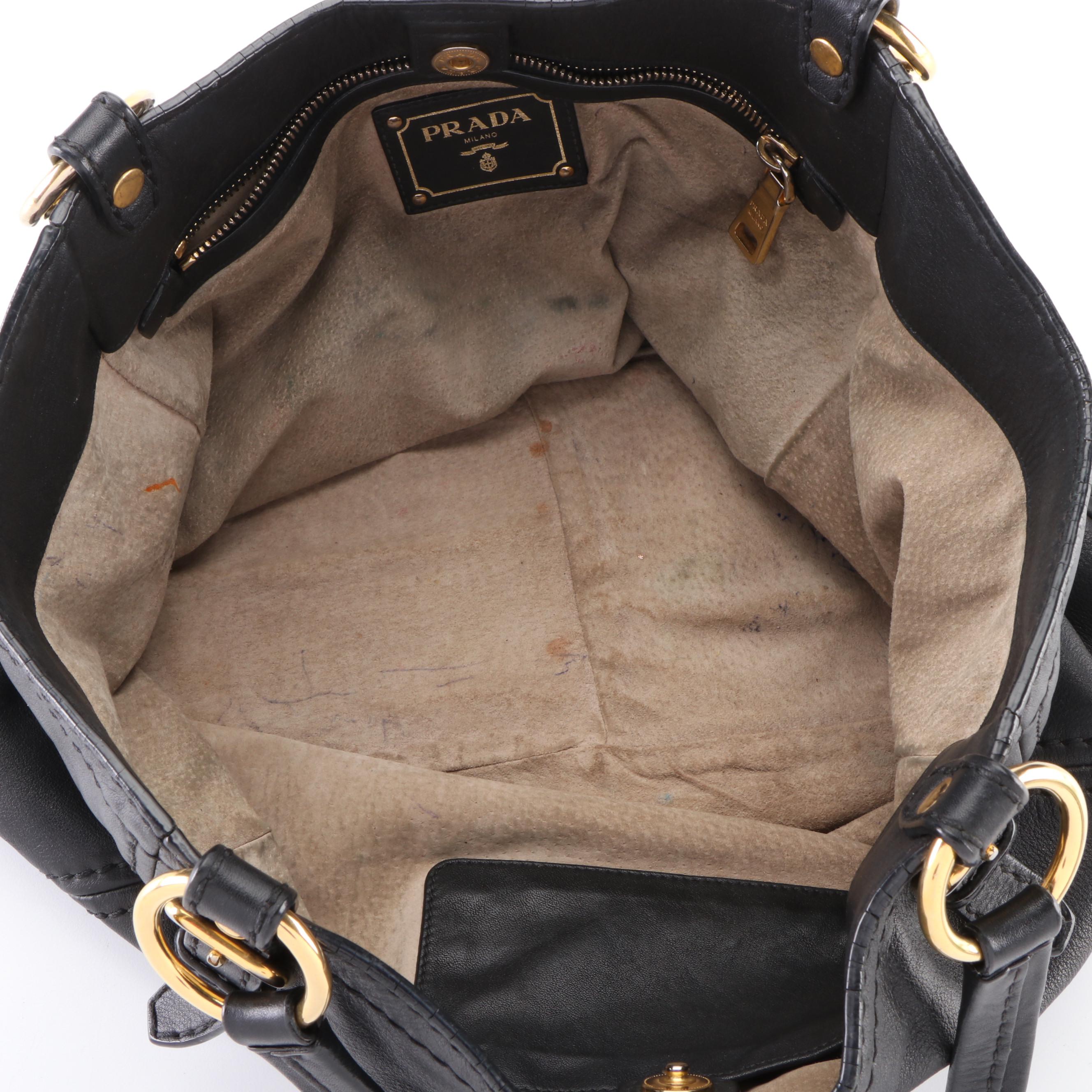 Prada Hobo Tote Bag in Black Leather