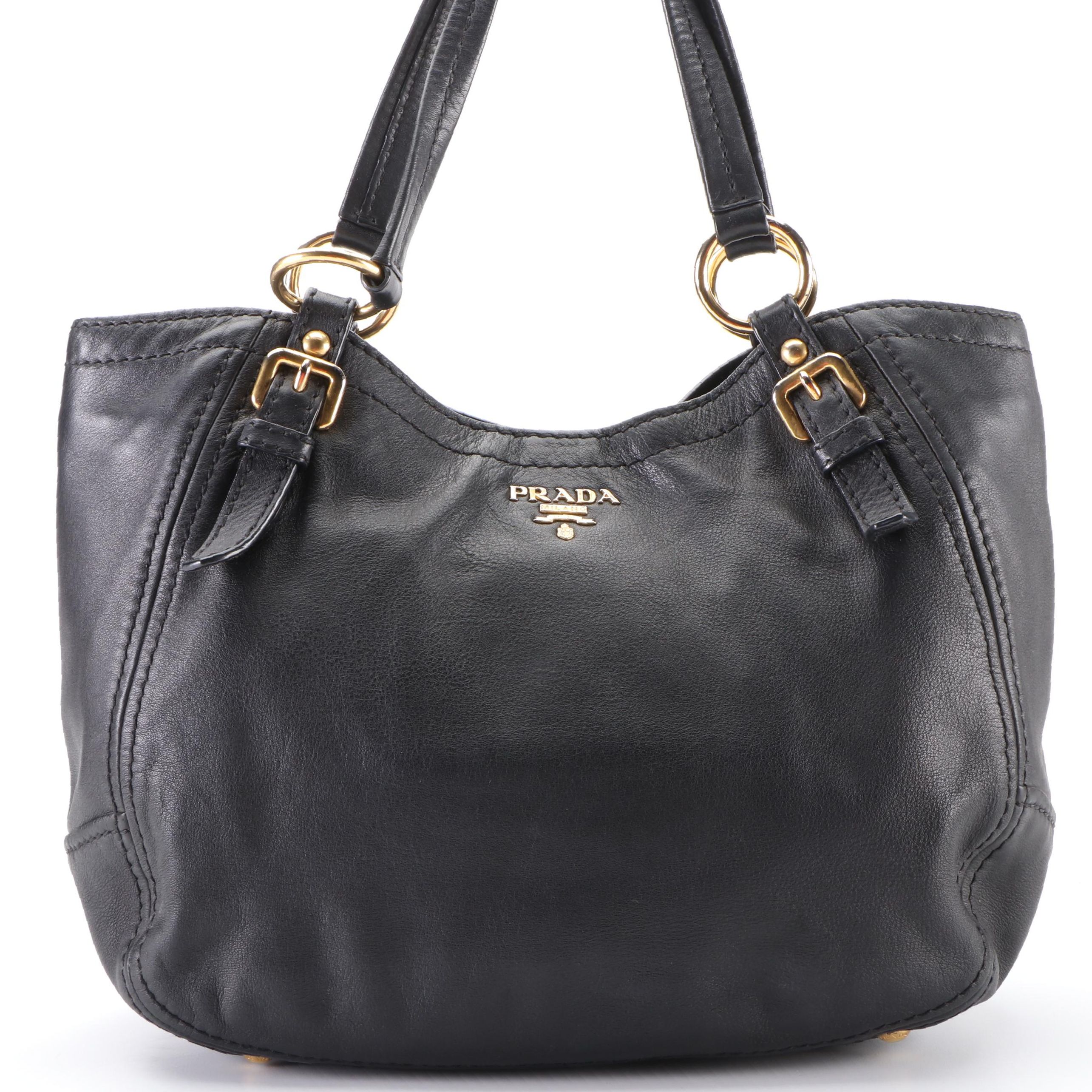 Prada Hobo Tote Bag in Black Leather
