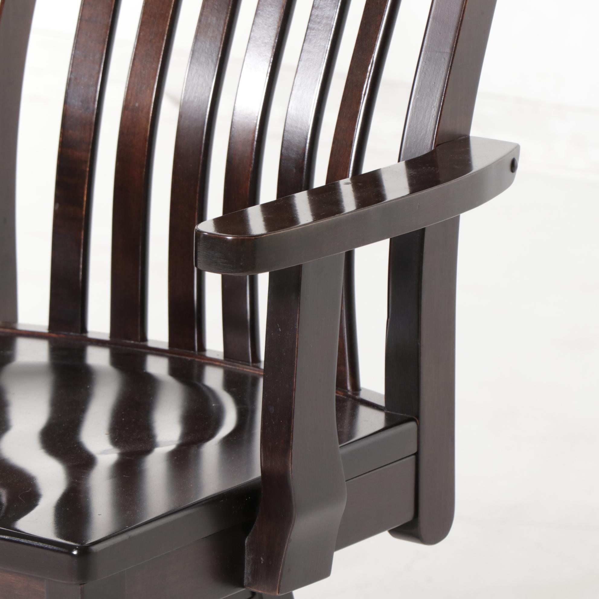 Pair of Contemporary Counter-Height Wooden Swivel Chairs