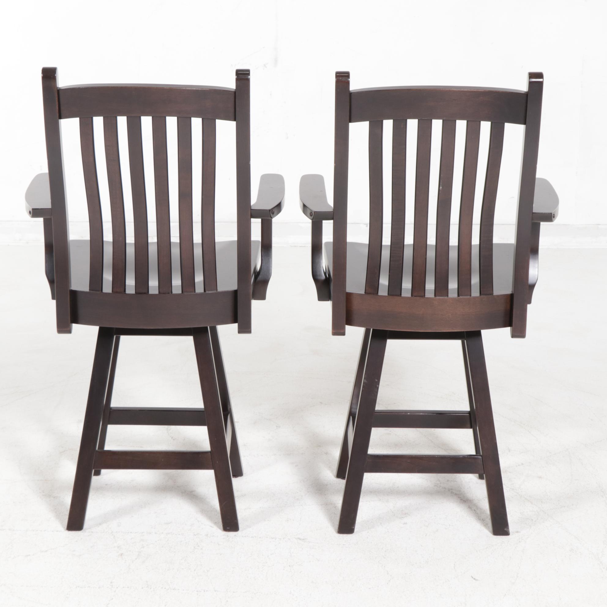Pair of Contemporary Counter-Height Wooden Swivel Chairs