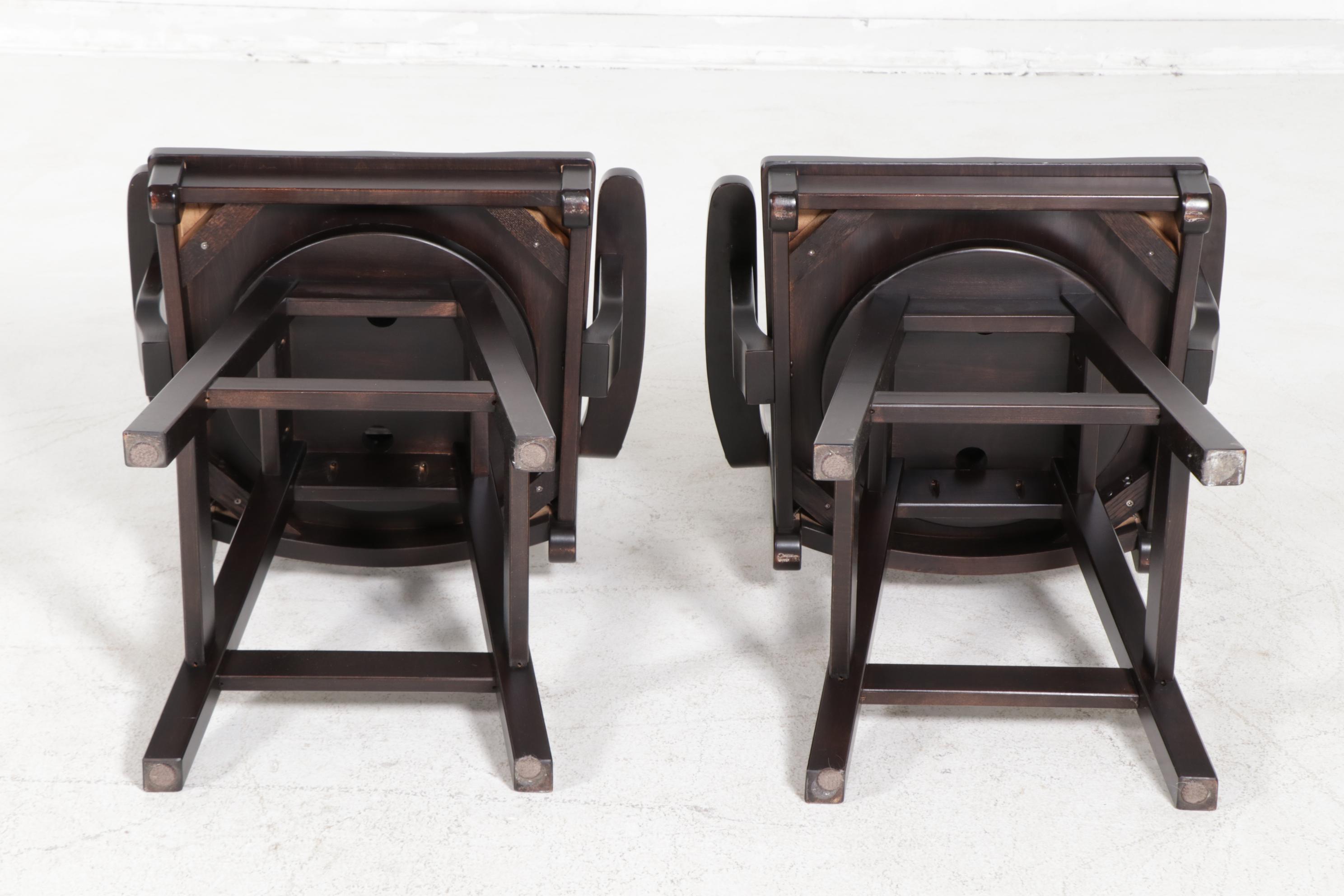 Pair of Contemporary Counter-Height Wooden Swivel Chairs