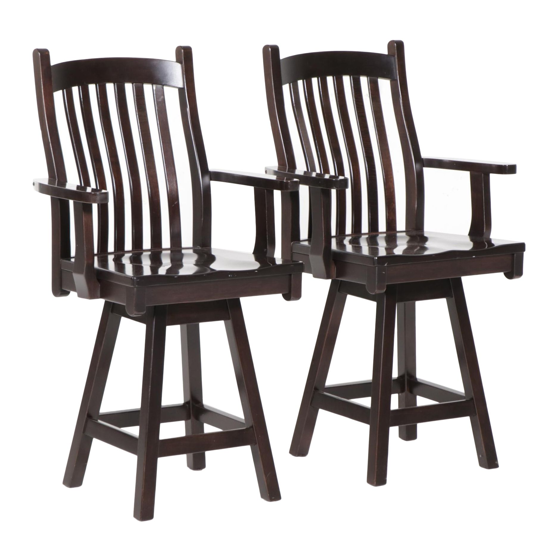 Pair of Contemporary Counter-Height Wooden Swivel Chairs