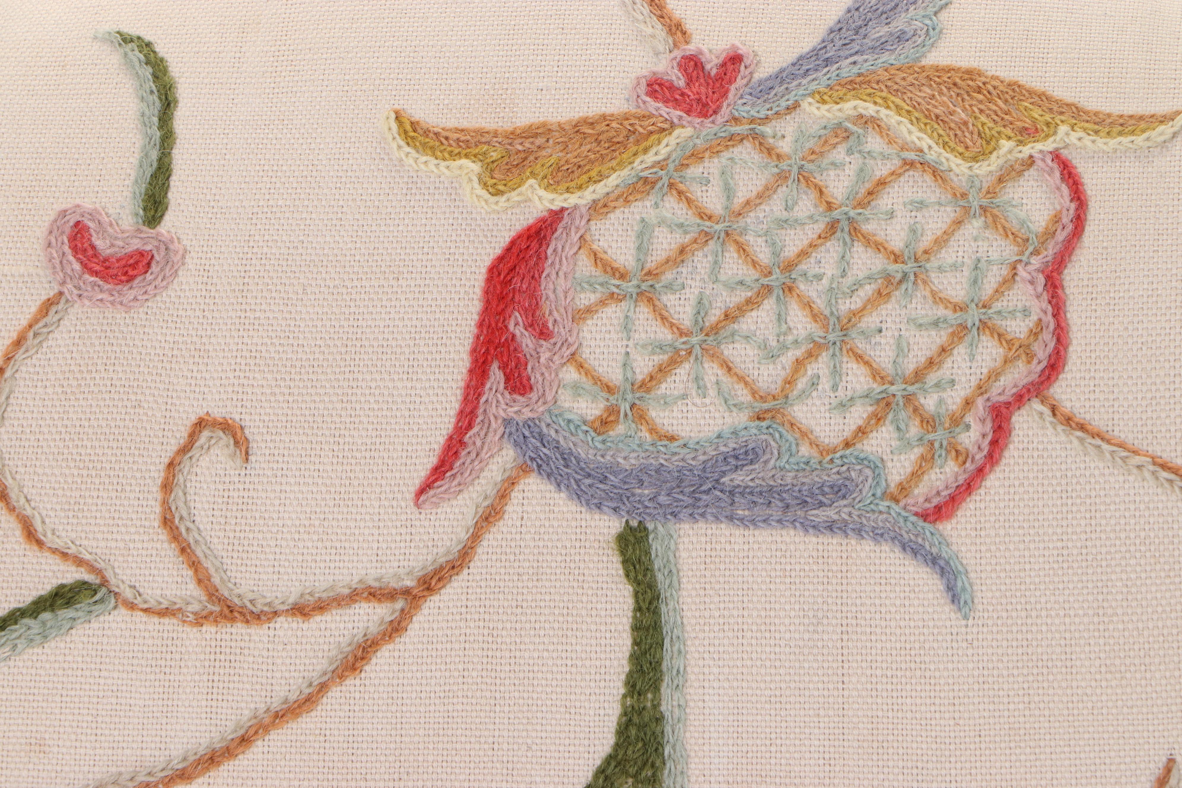 Berkeley Upholstering Co. Chippendale Style Mahogany and Crewelwork Wing Chair