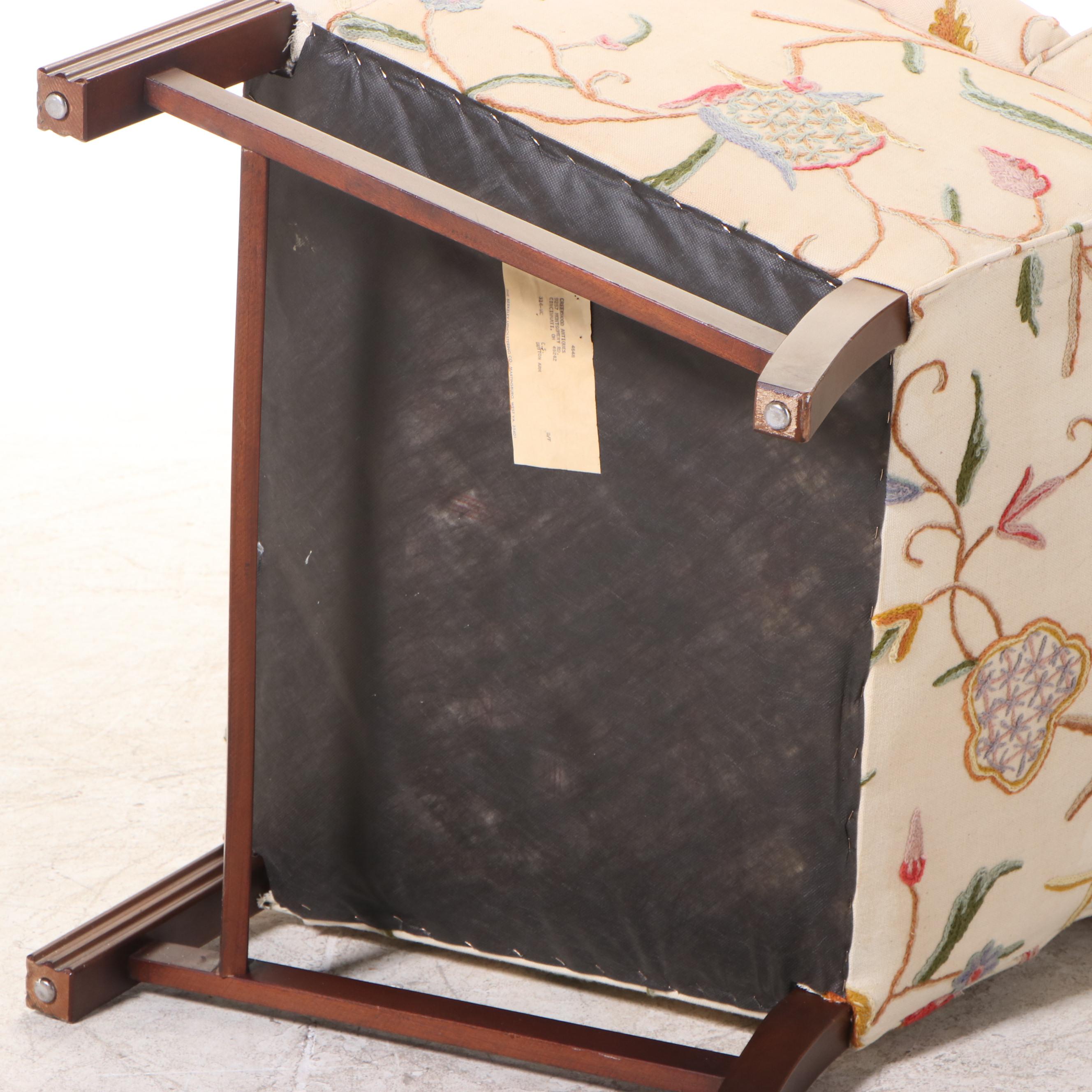 Berkeley Upholstering Co. Chippendale Style Mahogany and Crewelwork Wing Chair