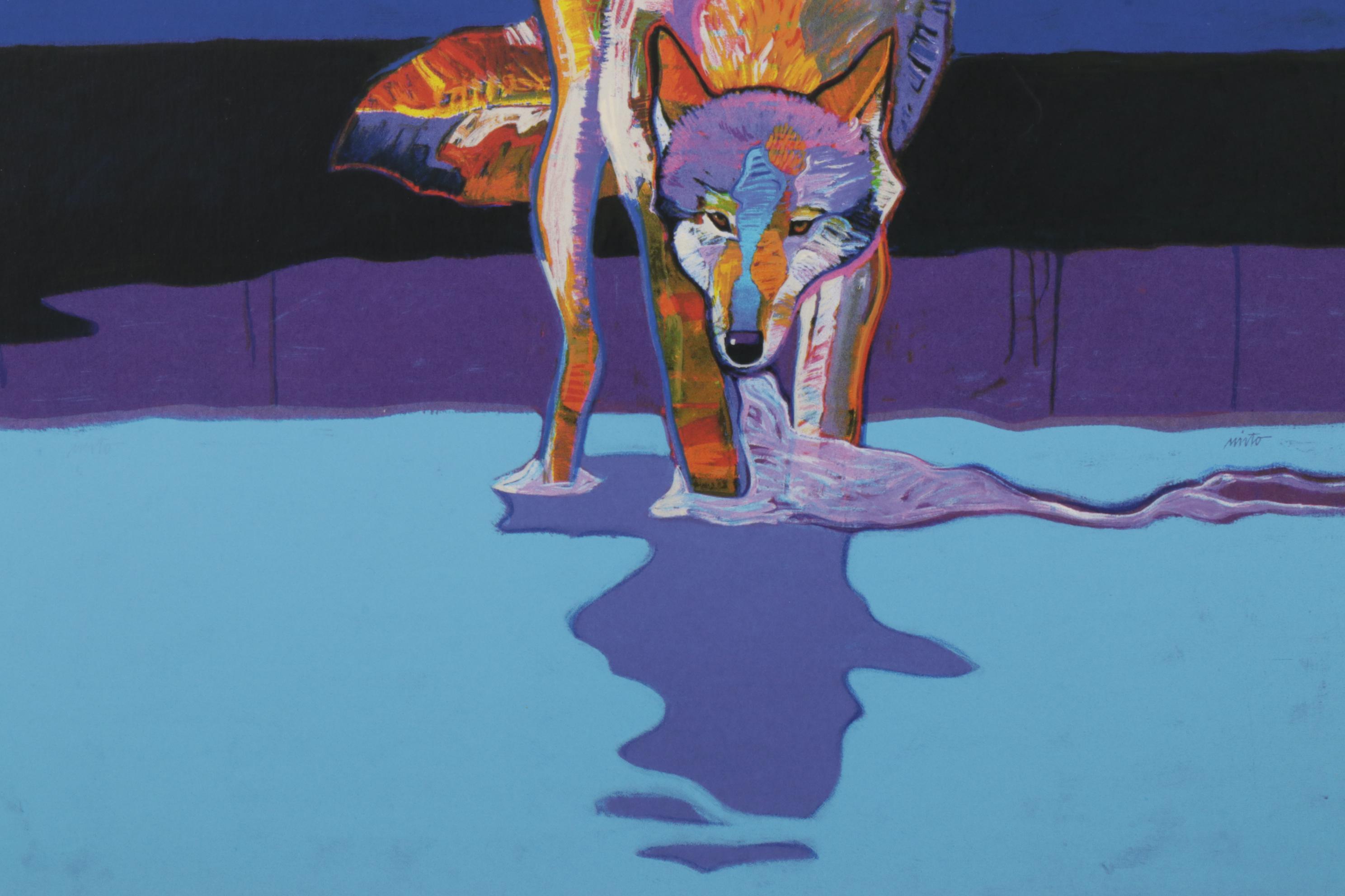 John Nieto Serigraph "Wolf Drinking Water by Moonlight," 1996
