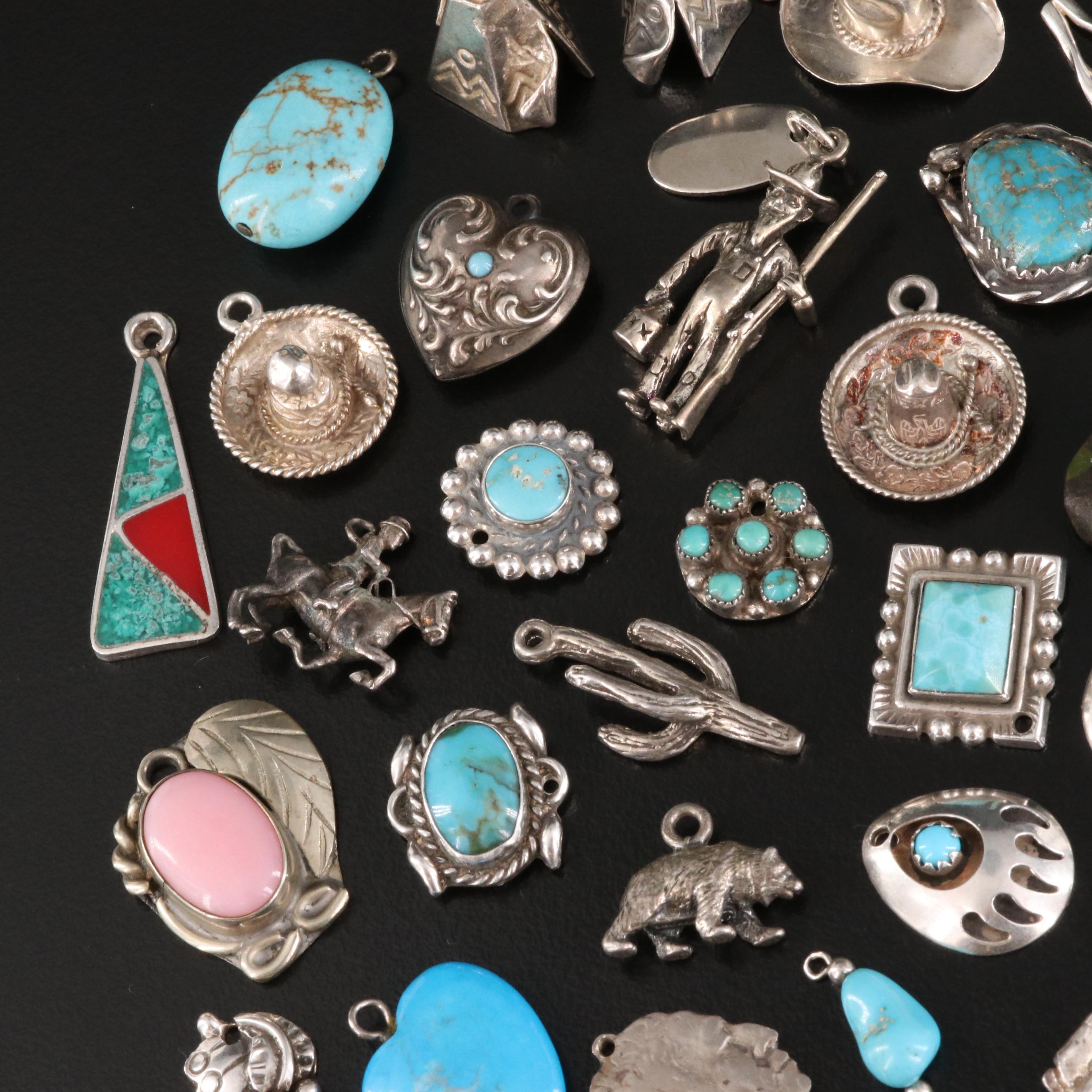 Western Charms Including Kokopelii, Sombrero, Bear Claw and Bell Trading Post