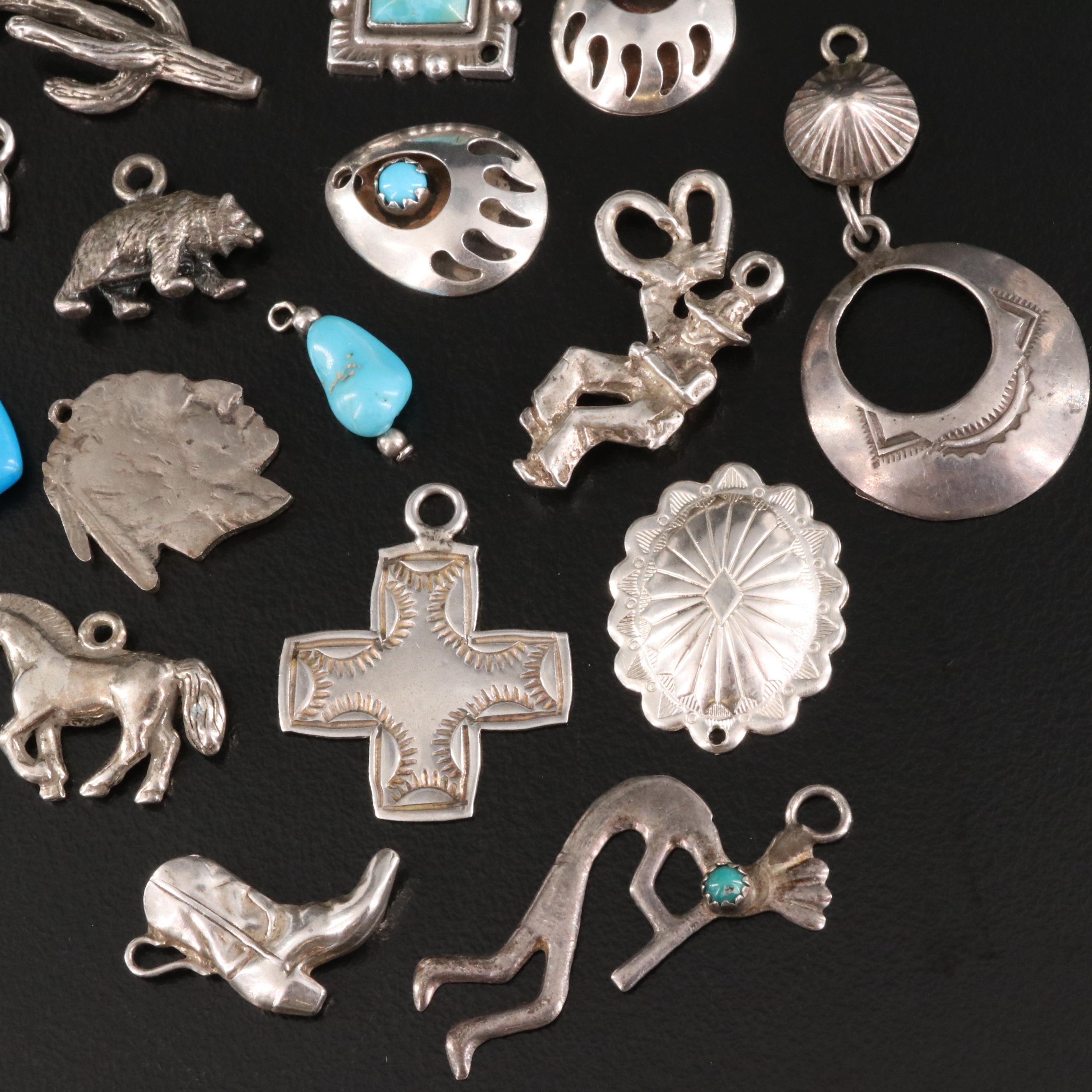 Western Charms Including Kokopelii, Sombrero, Bear Claw and Bell Trading Post