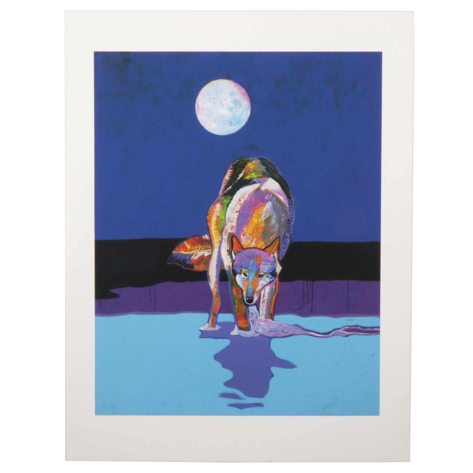 John Nieto Serigraph "Wolf Drinking Water by Moonlight," 1996