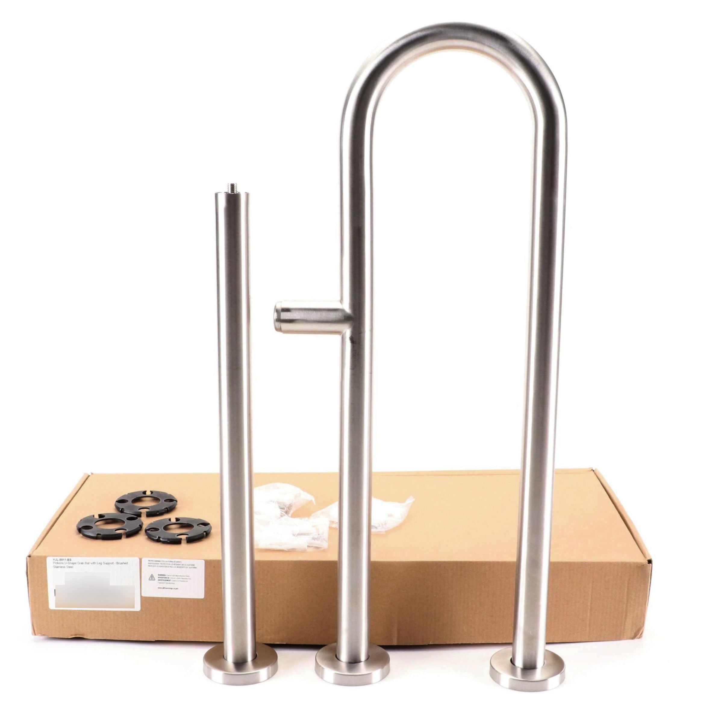 U-Shaped Grab Bar with Leg Support in Brushed Stainless Steel