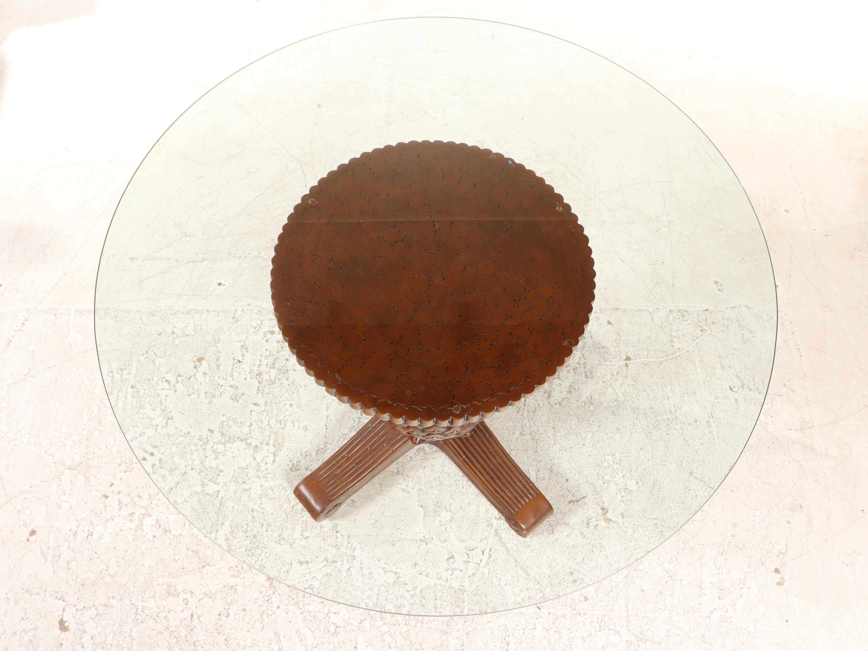 Pineapple-Pedestal Dining Table with Six Rattan Armchairs