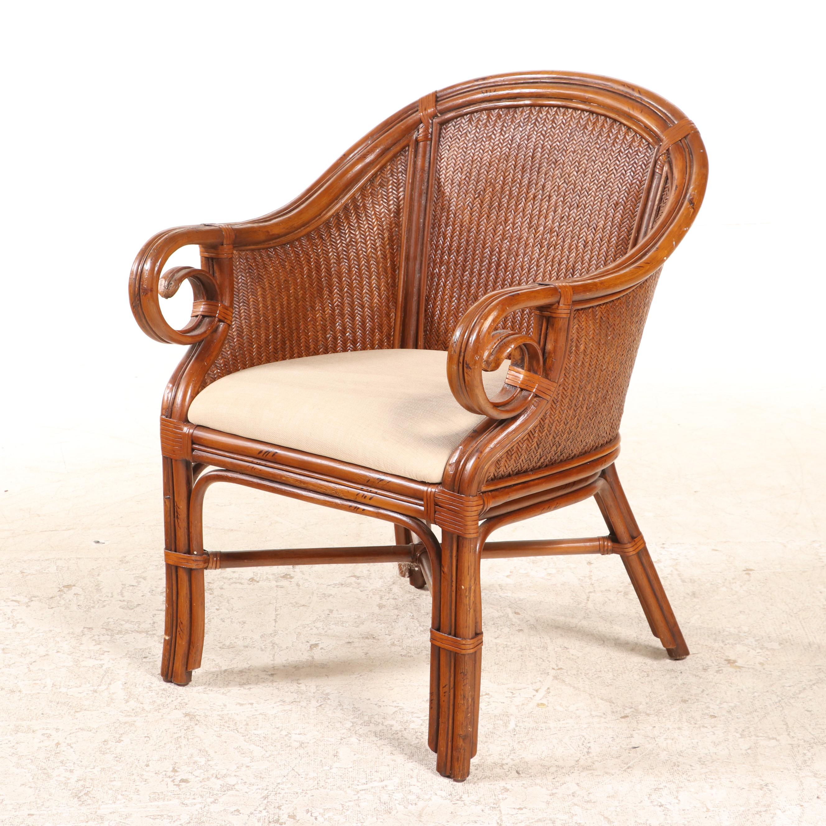 Pineapple-Pedestal Dining Table with Six Rattan Armchairs