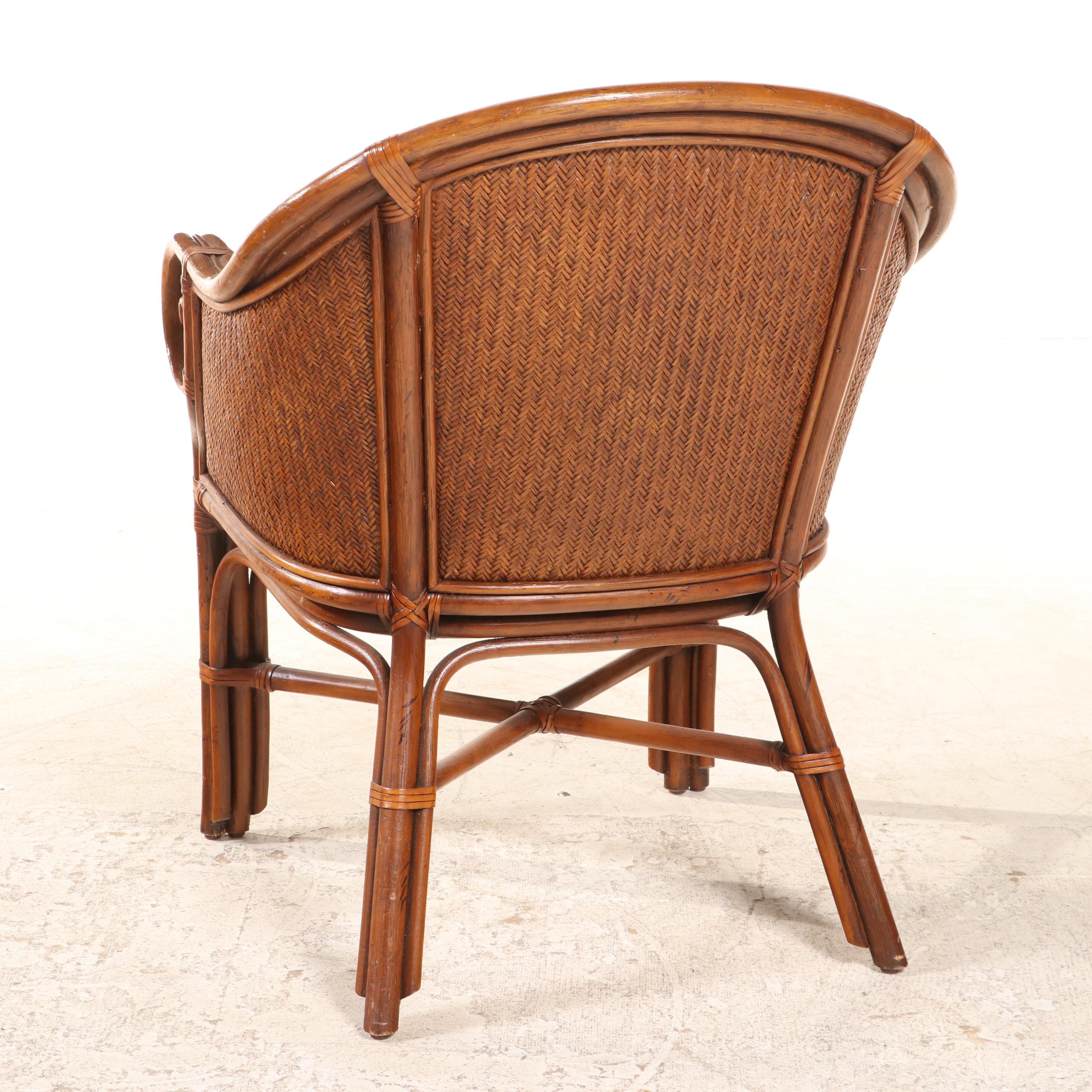 Pineapple-Pedestal Dining Table with Six Rattan Armchairs