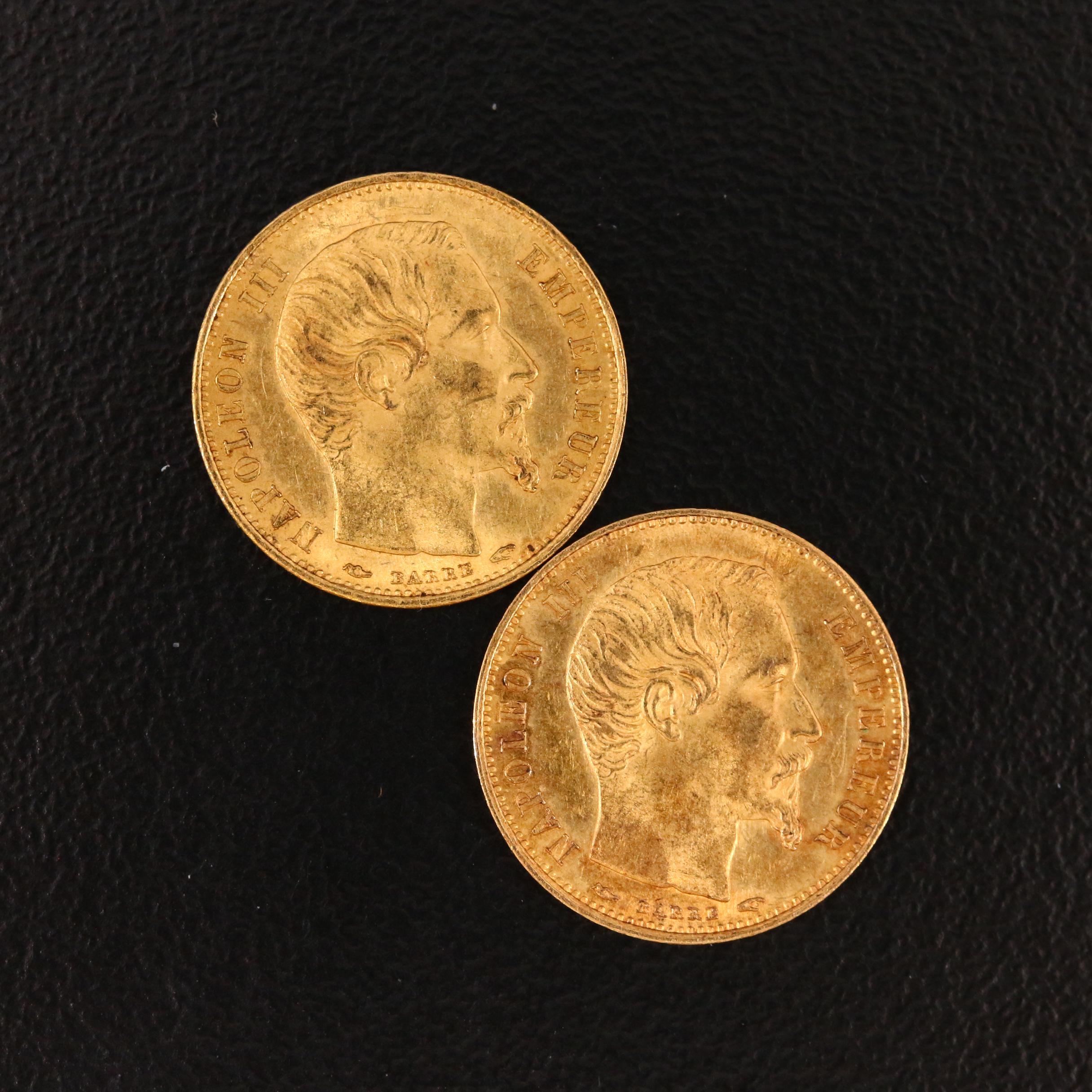 Two French 1854-A 5 Francs Gold Coins