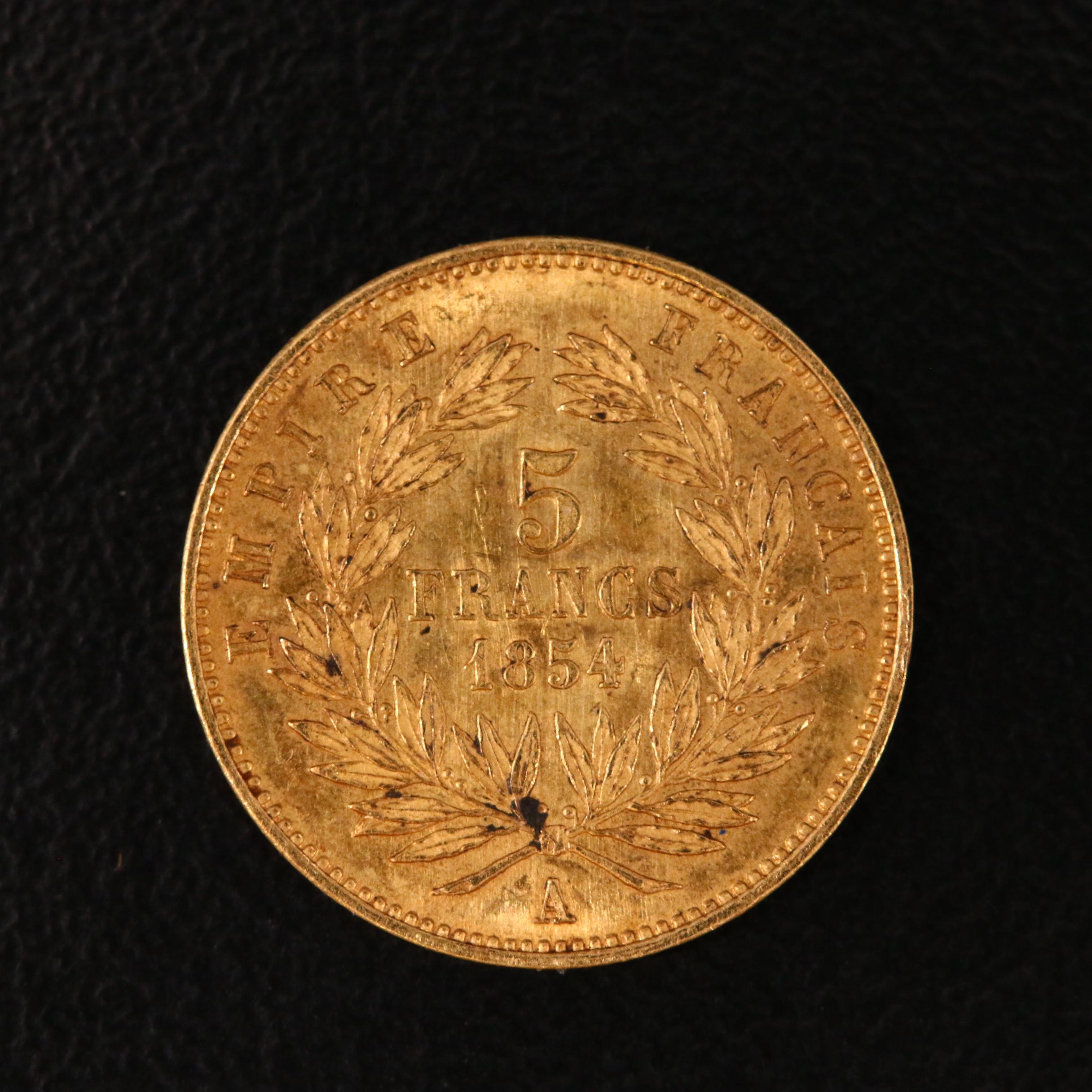 Two French 1854-A 5 Francs Gold Coins