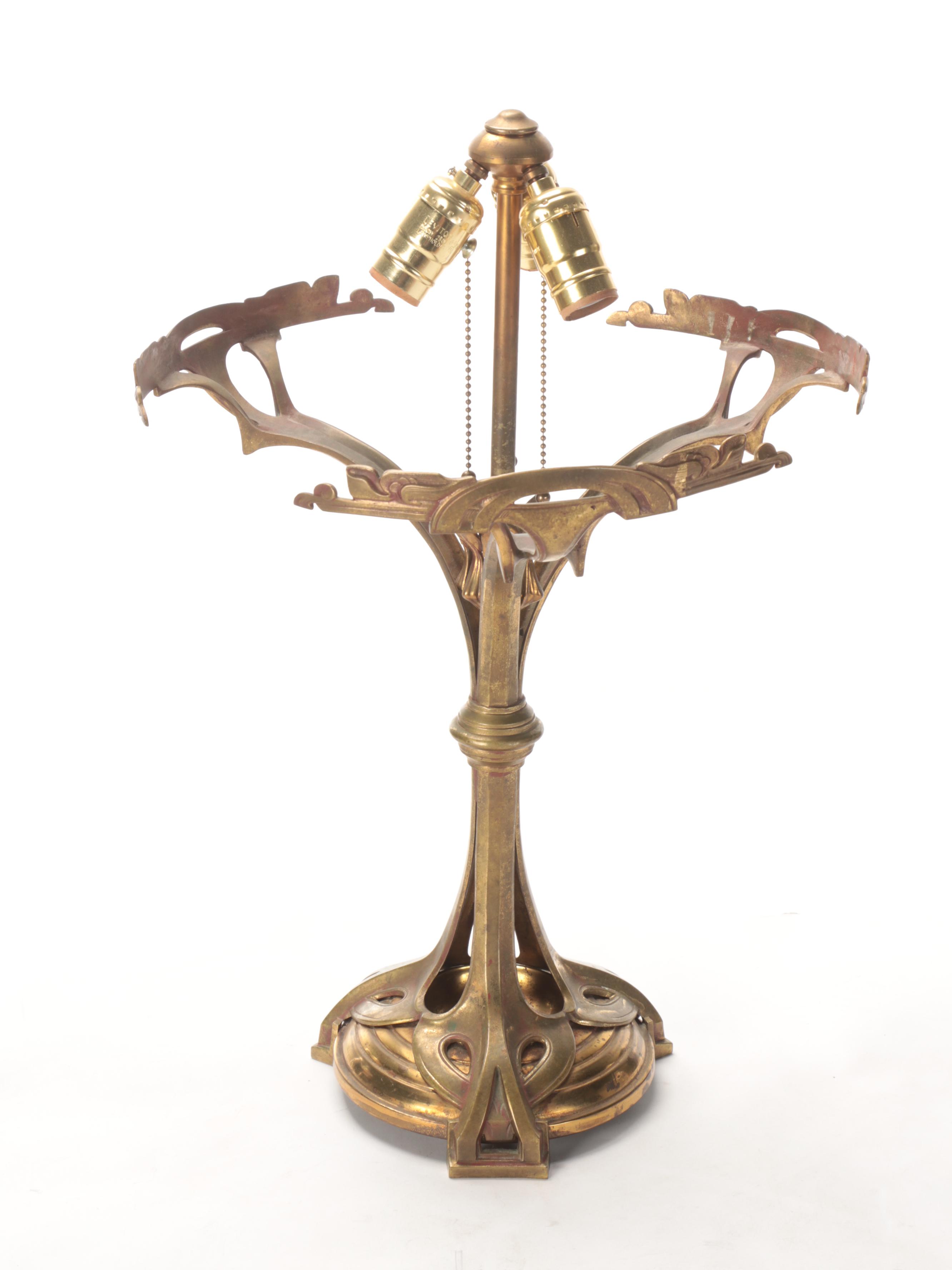 Austrian Art Nouveau Brass and Chunk Jewel Glass Table Lamp, Early 20th Century