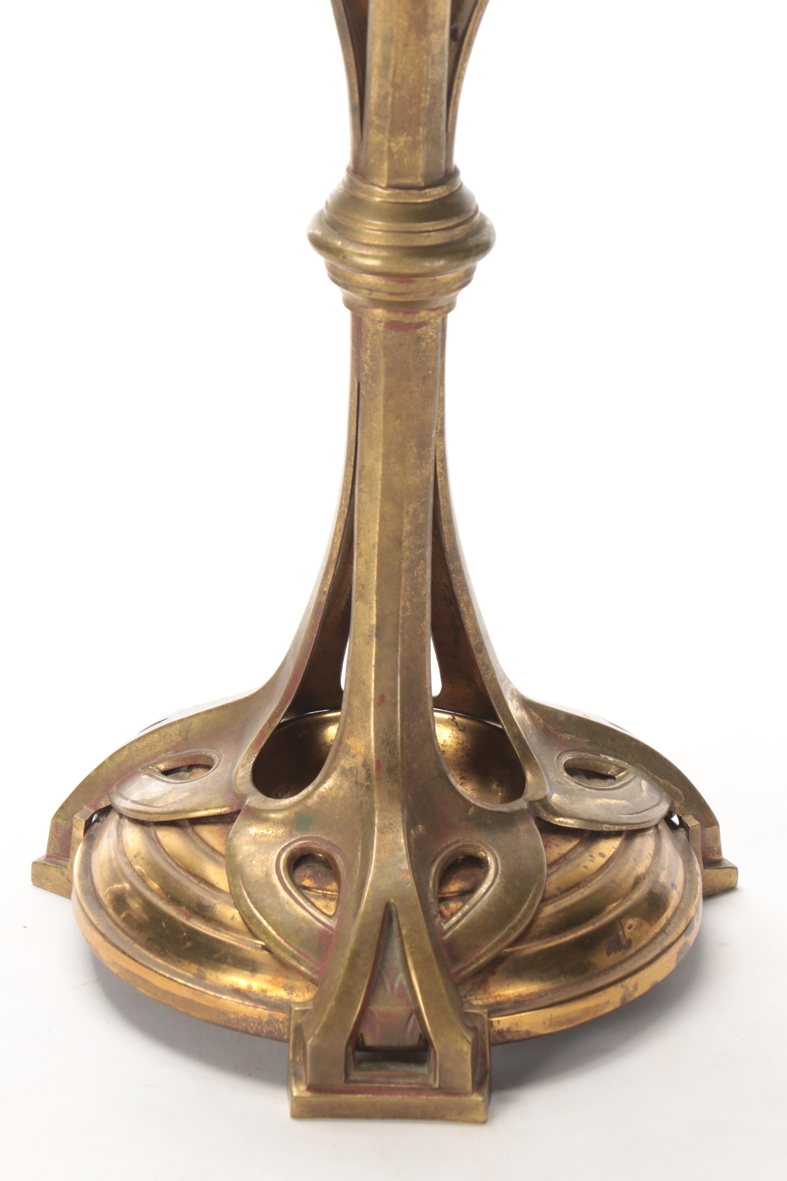 Austrian Art Nouveau Brass and Chunk Jewel Glass Table Lamp, Early 20th Century