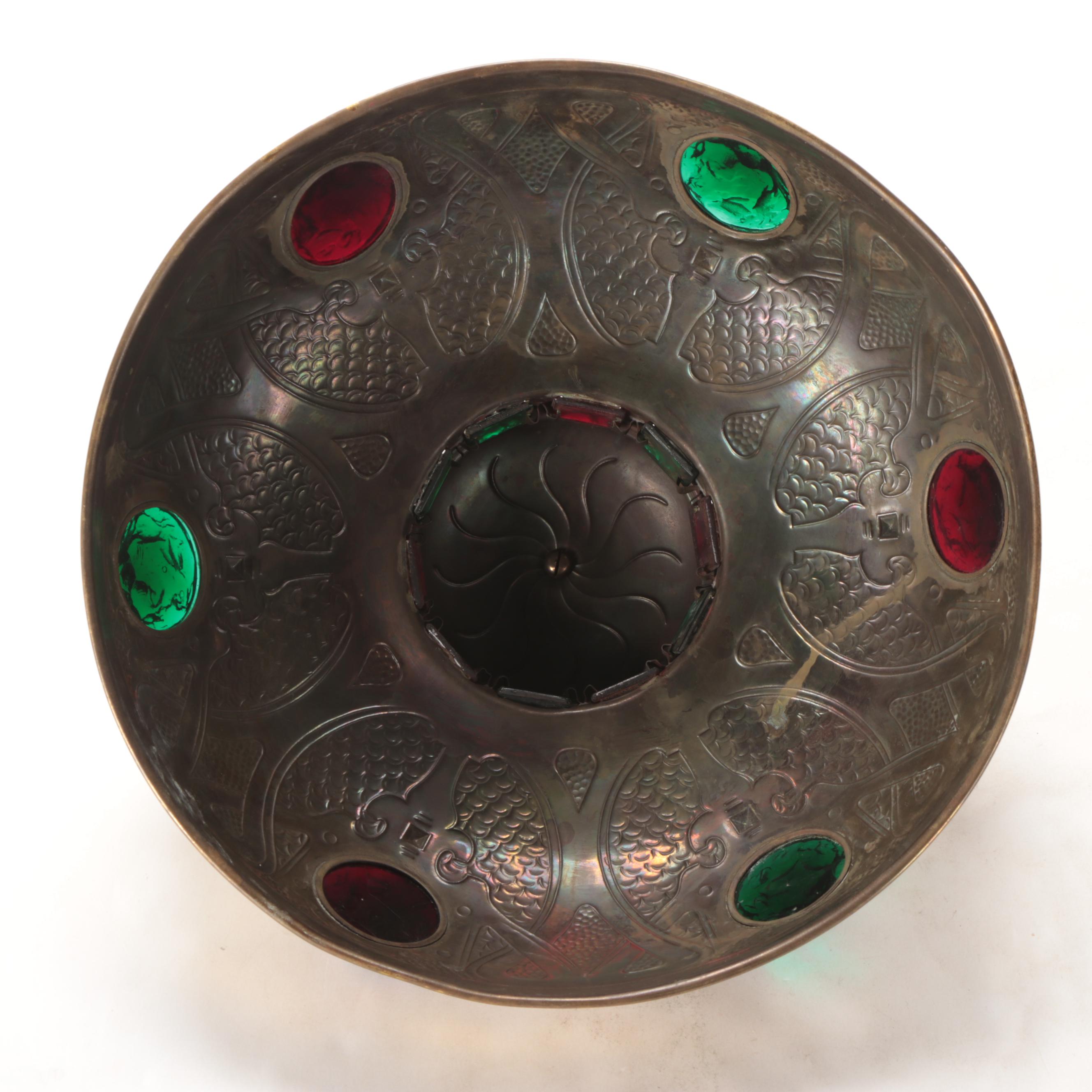 Austrian Art Nouveau Brass and Chunk Jewel Glass Table Lamp, Early 20th Century