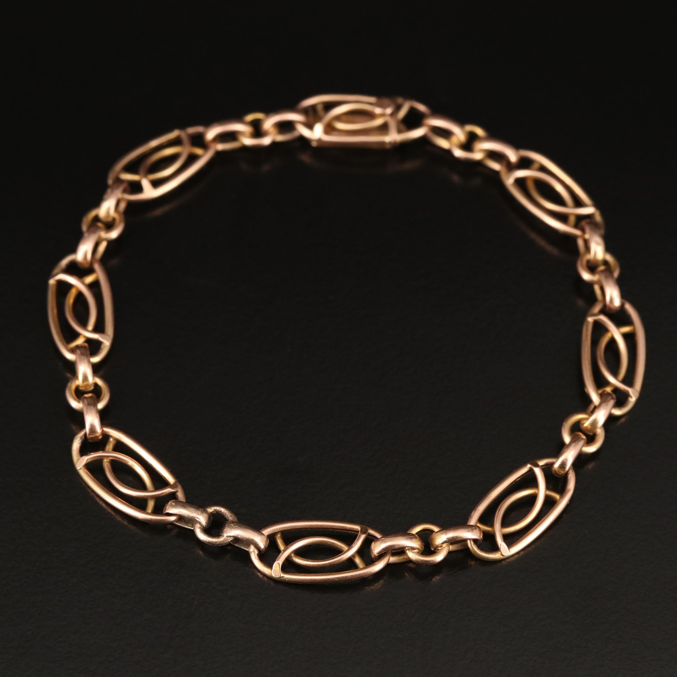 Early 1900s 12K Rose Gold Fancy Link Bracelet