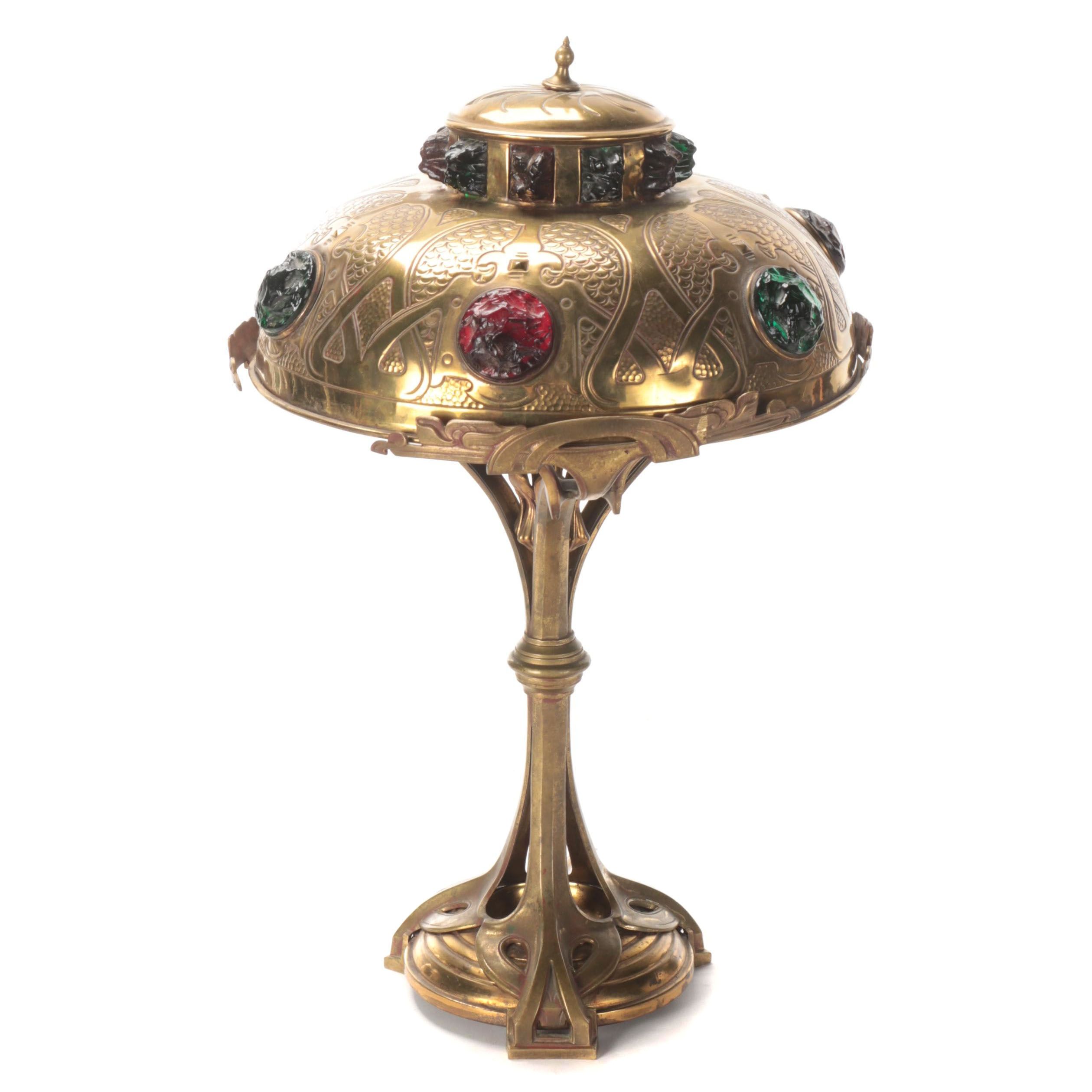 tradition et innovation PâtissierVol.2 Austrian Art Nouveau Brass and Chunk Jewel Glass Table Lamp