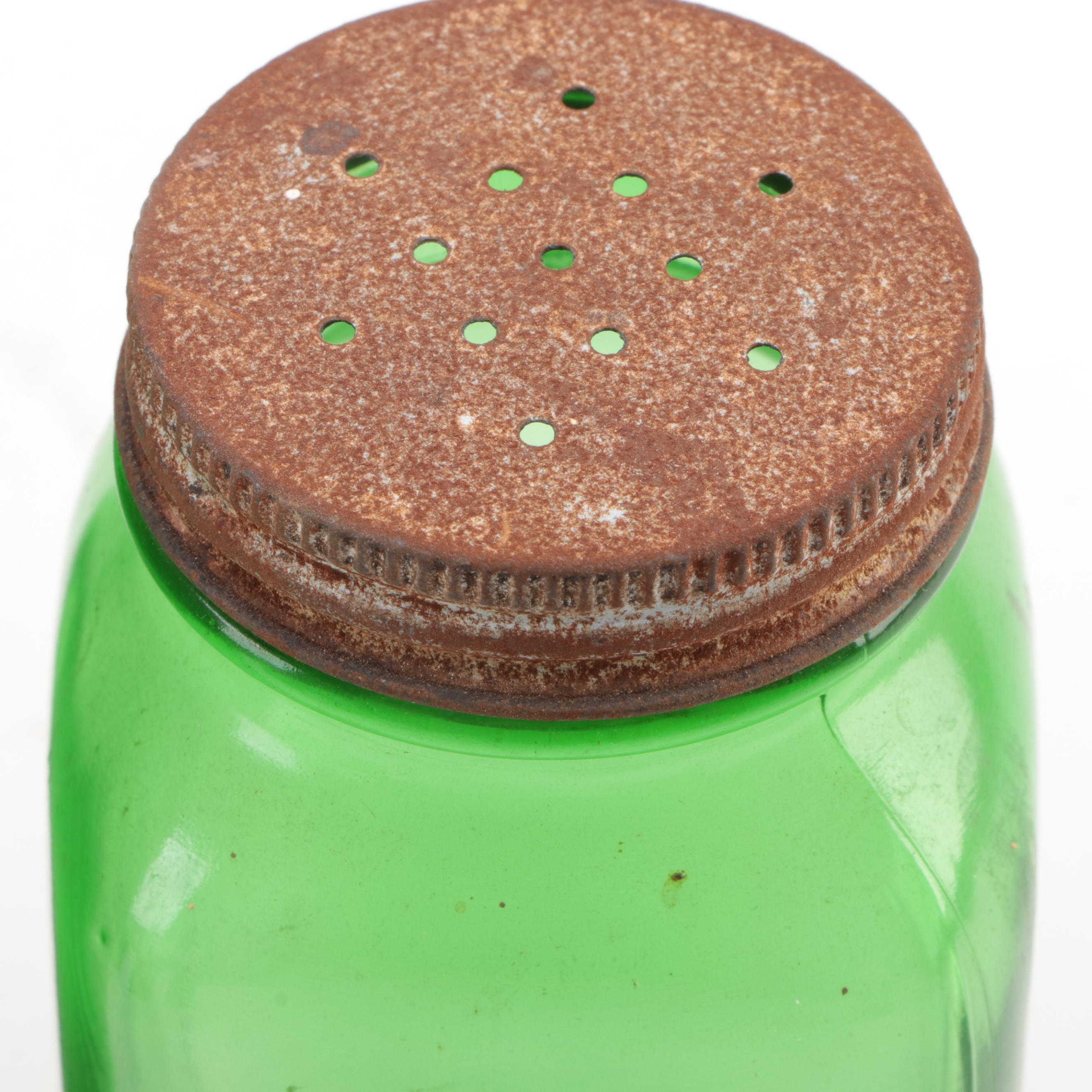 Owens-Illinois Glass Co. and Other Green Glass Canisters and Shakers, Mid-20th C