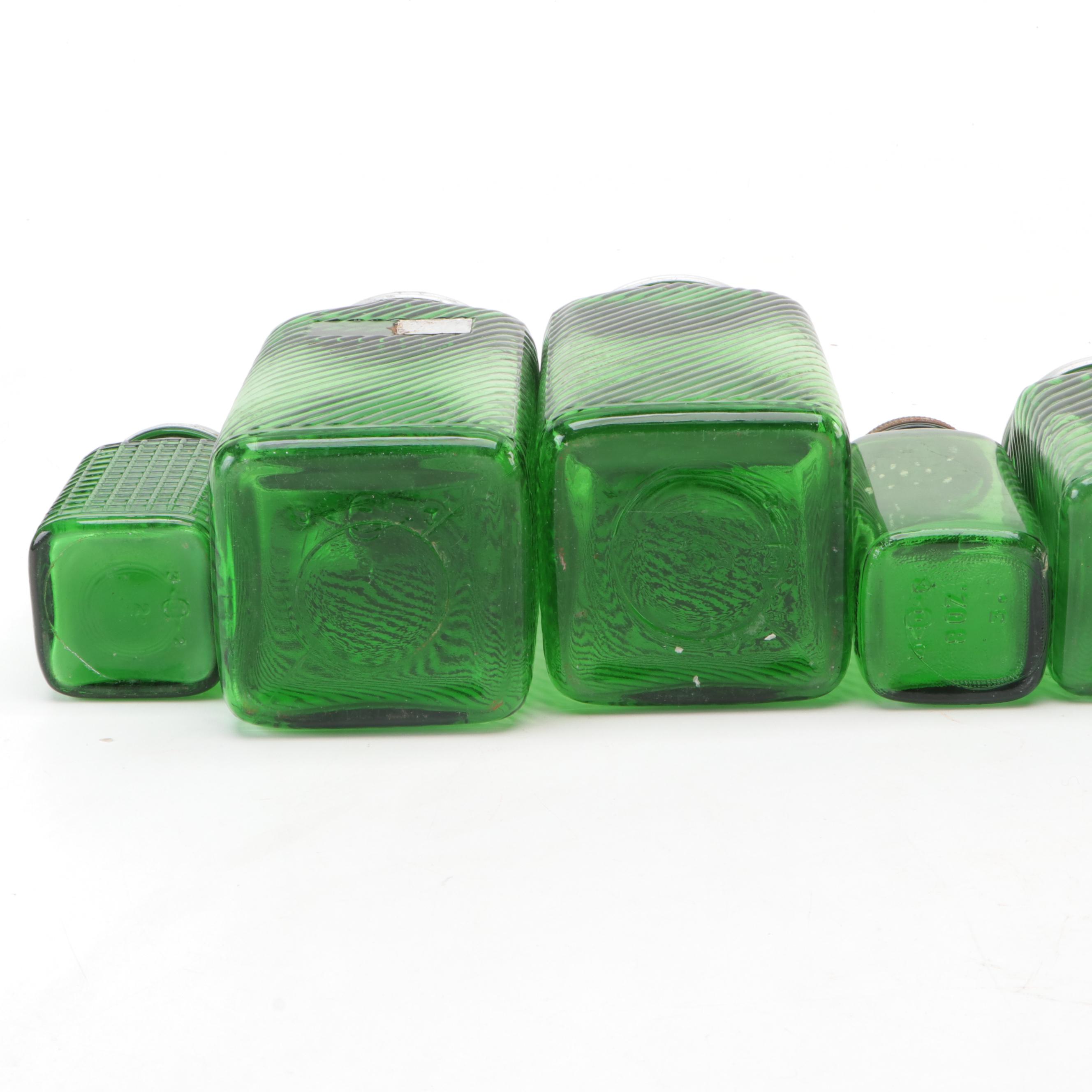 Owens-Illinois Glass Co. and Other Green Glass Canisters and Shakers, Mid-20th C
