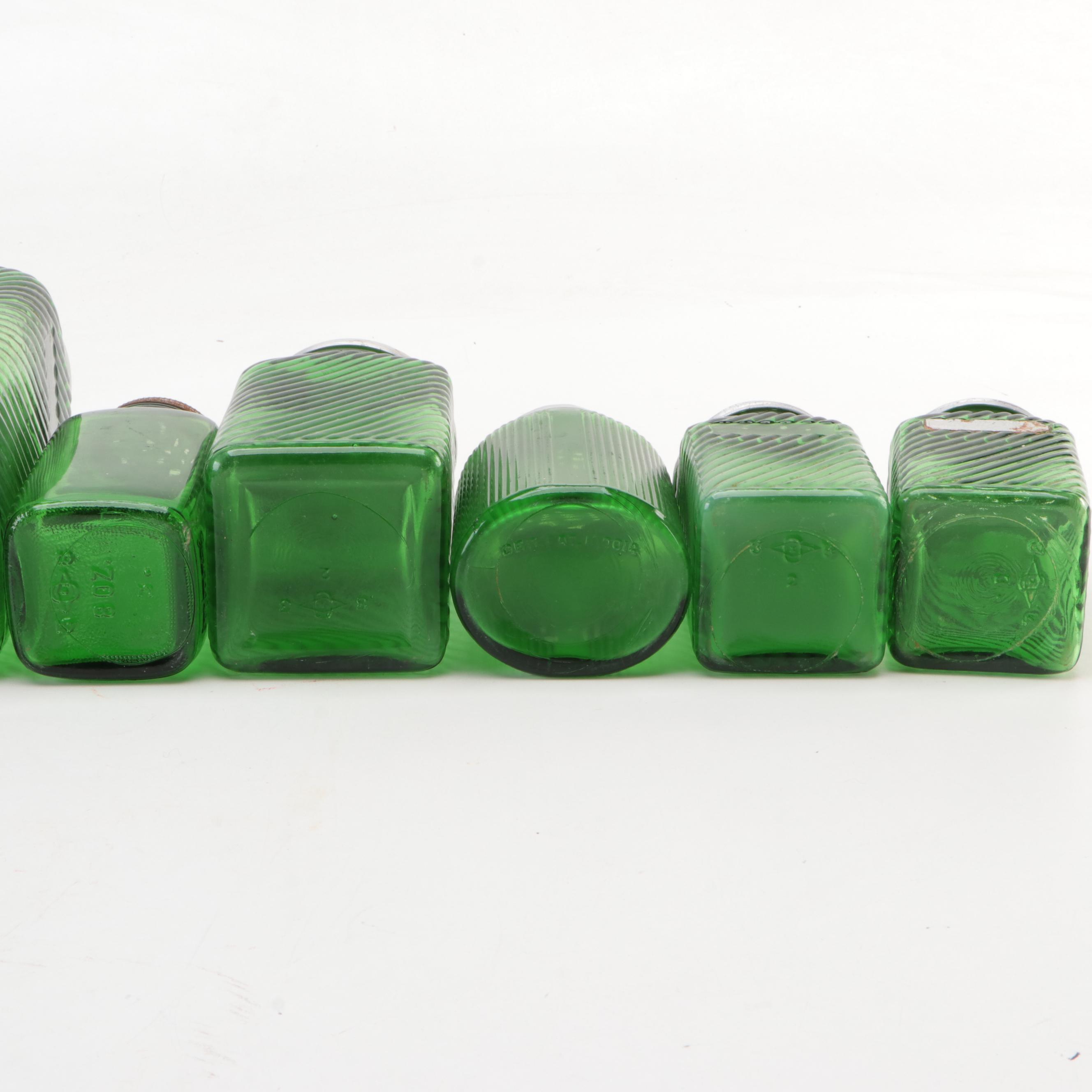 Owens-Illinois Glass Co. and Other Green Glass Canisters and Shakers, Mid-20th C