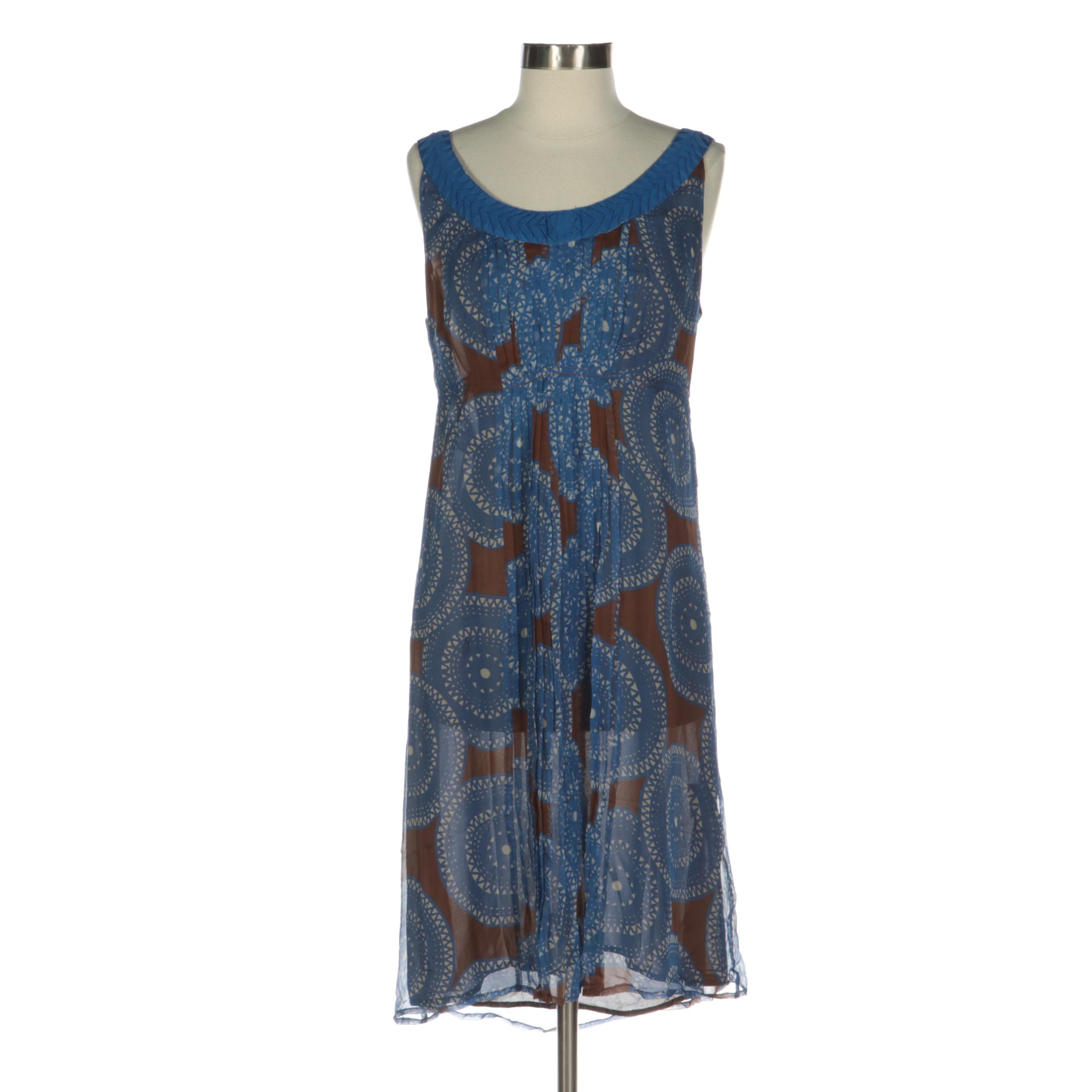 Tory Burch Sleeveless Dress in Printed Silk Chiffon with Ribbon Trim