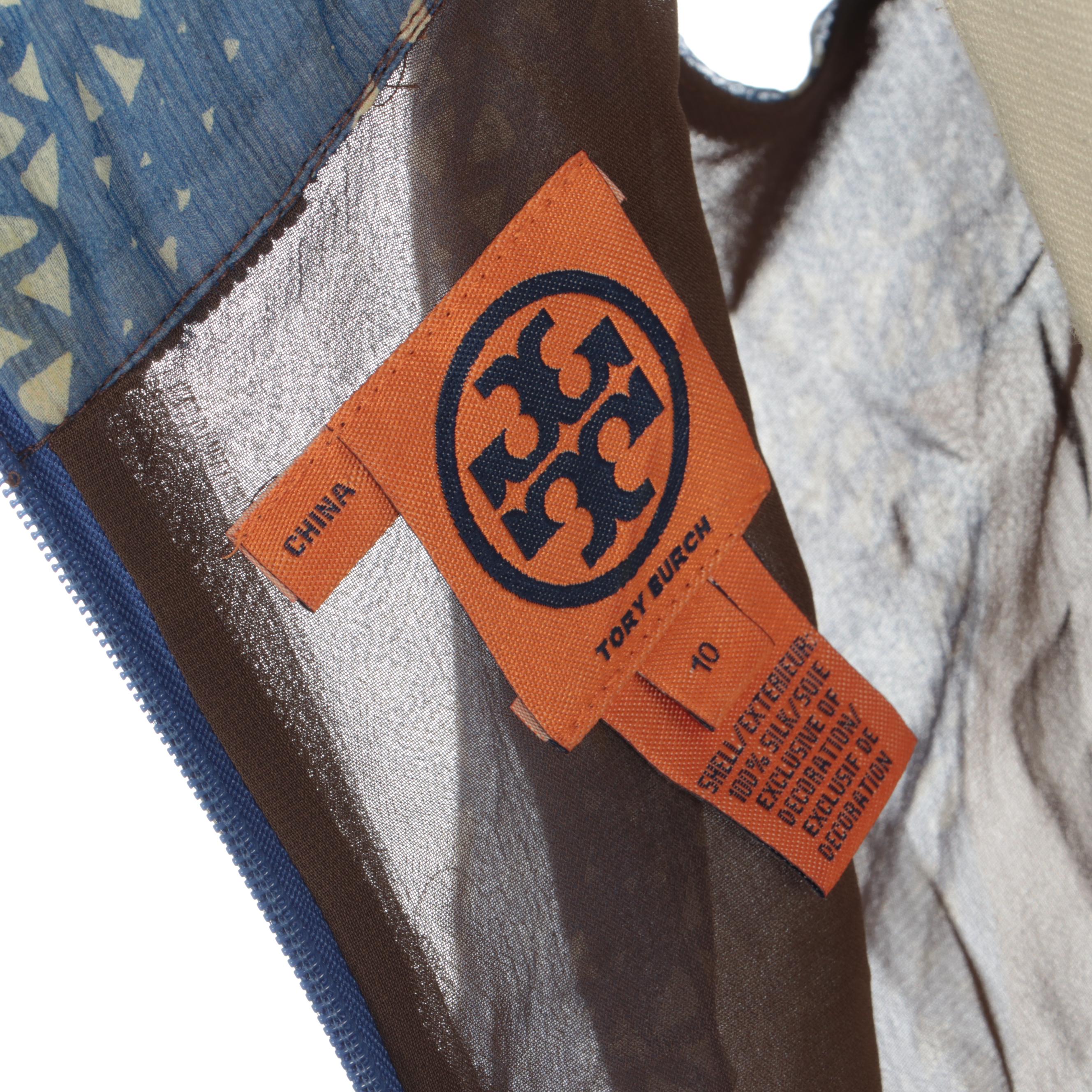 Tory Burch Sleeveless Dress in Printed Silk Chiffon with Ribbon Trim