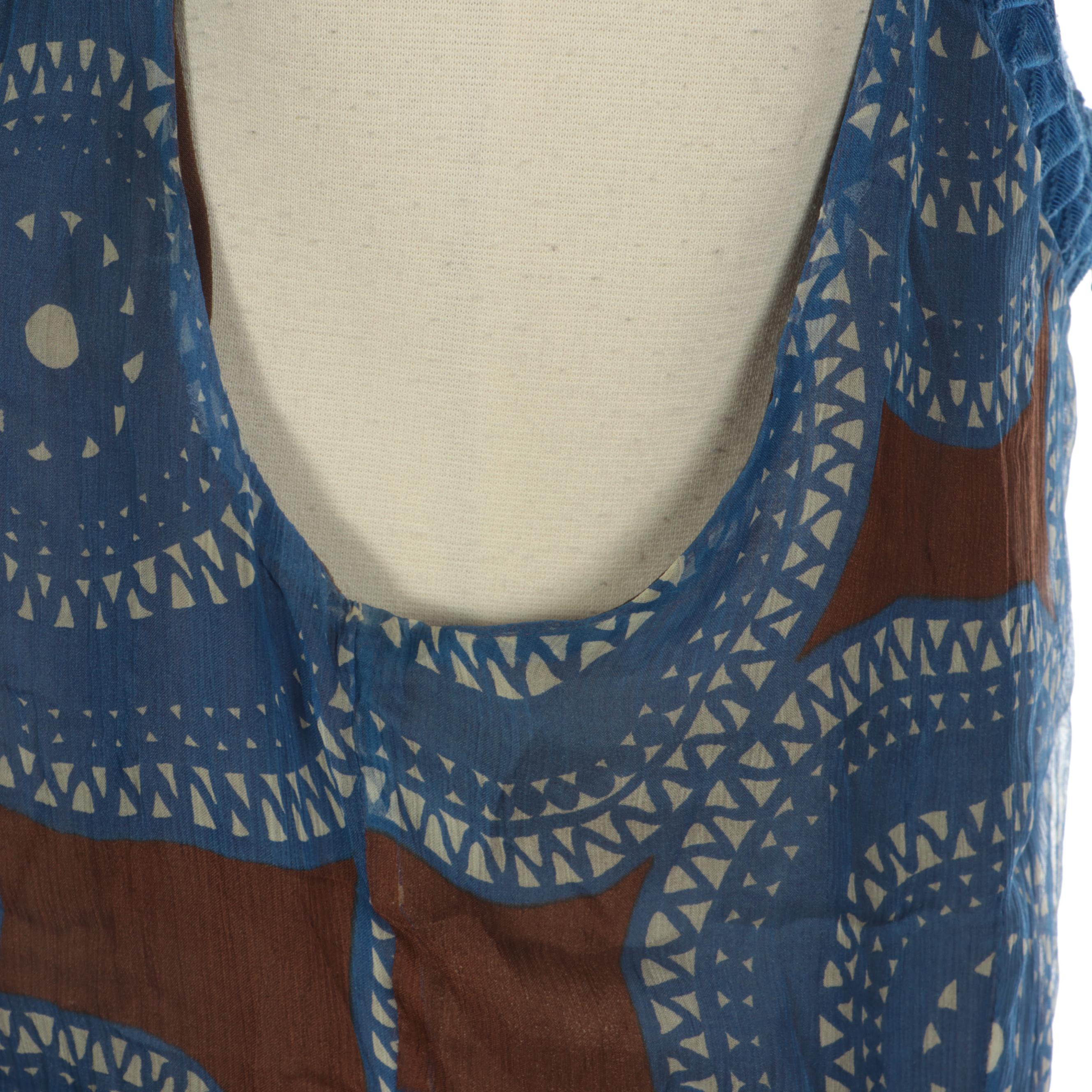 Tory Burch Sleeveless Dress in Printed Silk Chiffon with Ribbon Trim