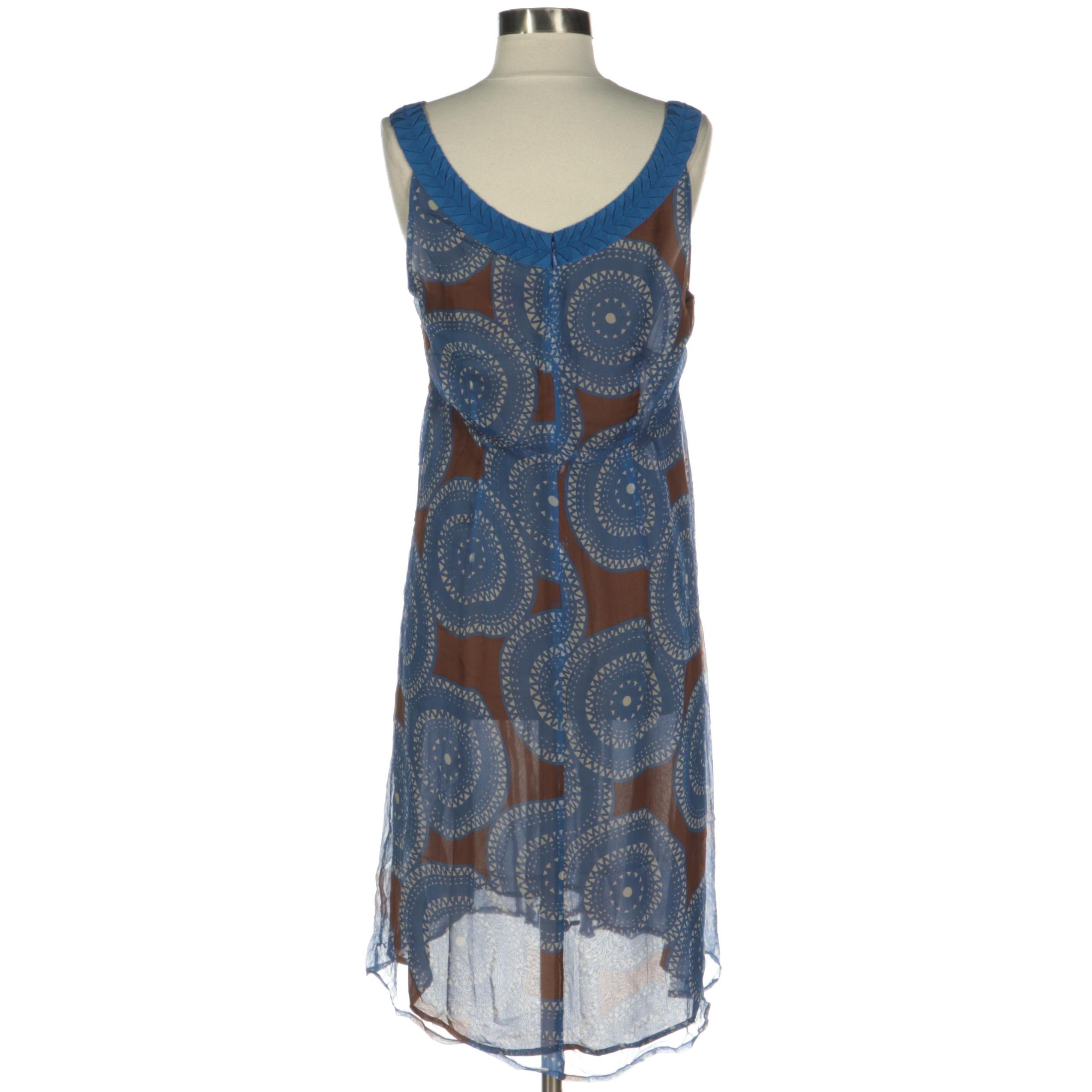 Tory Burch Sleeveless Dress in Printed Silk Chiffon with Ribbon Trim