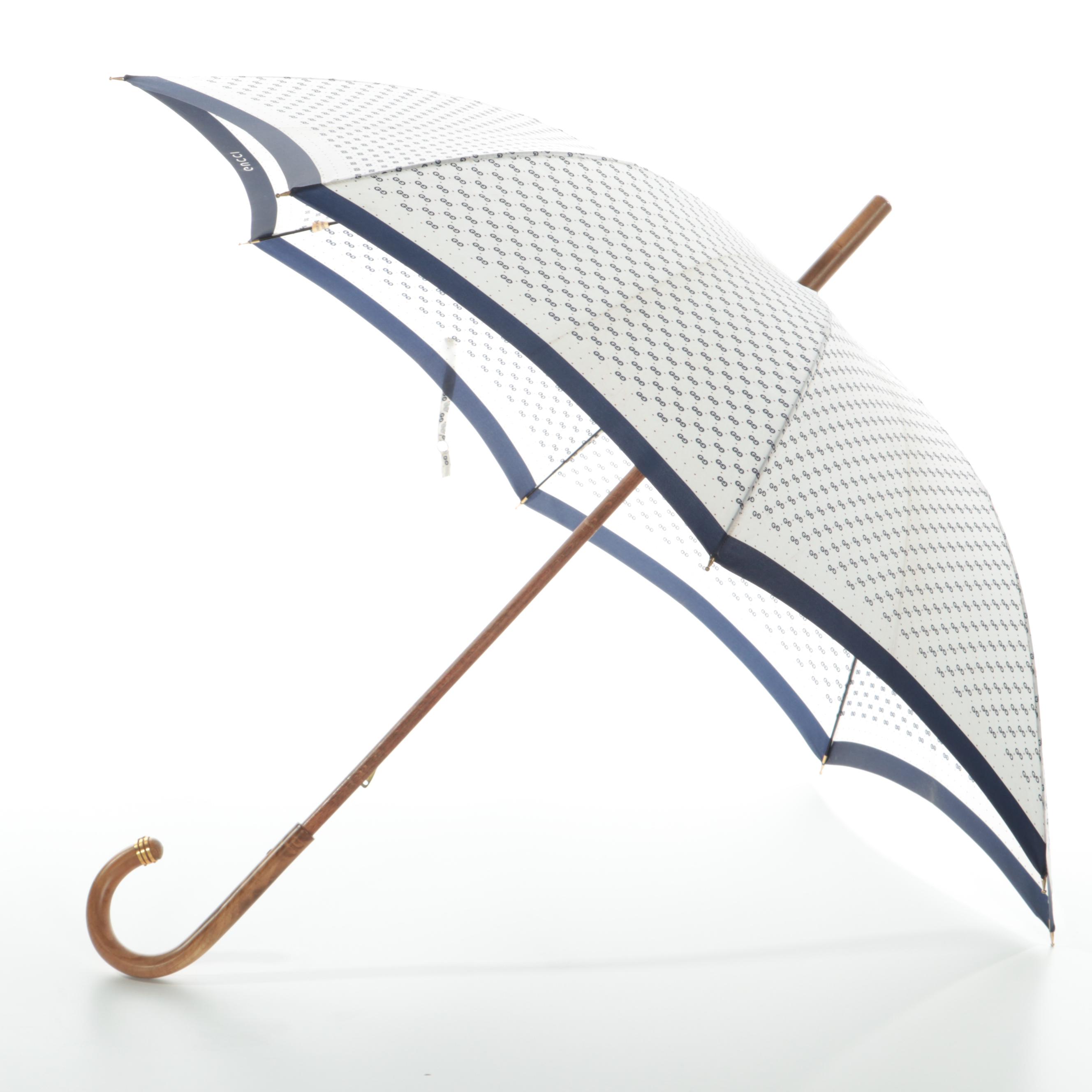Gucci Wooden Umbrella in White-Blue-Red GG Print