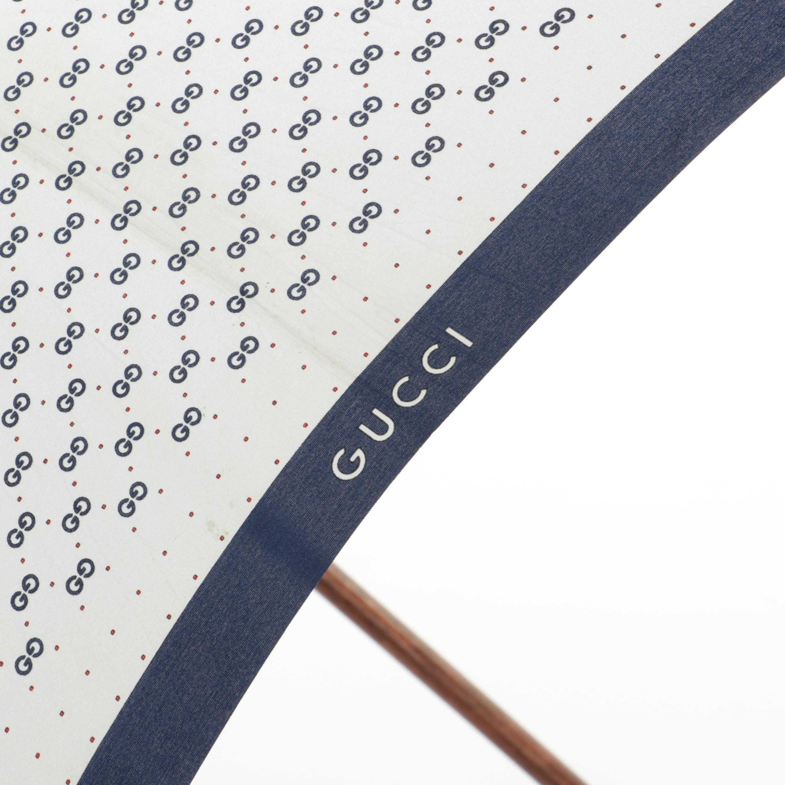 Gucci Wooden Umbrella in White-Blue-Red GG Print