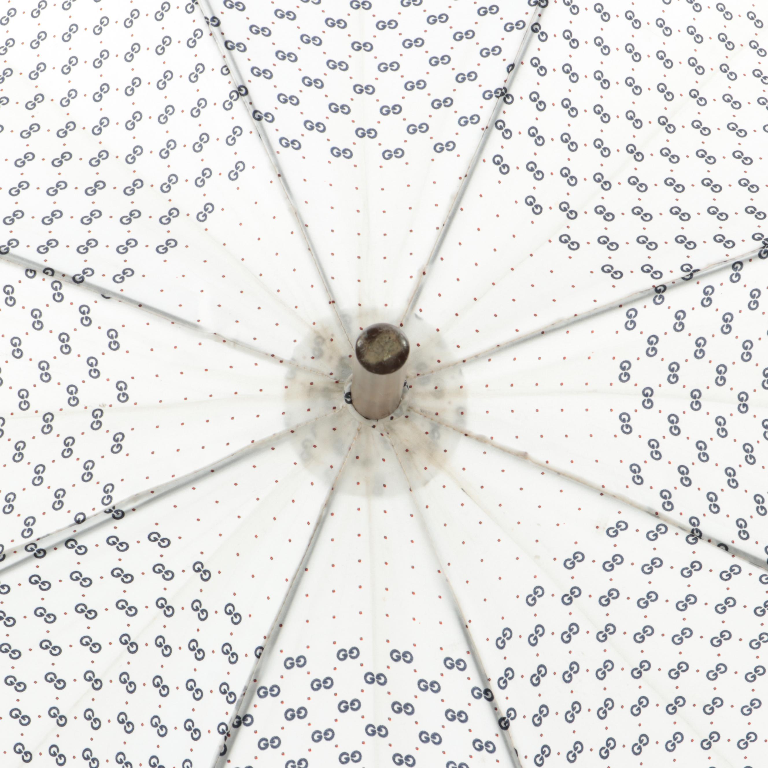 Gucci Wooden Umbrella in White-Blue-Red GG Print