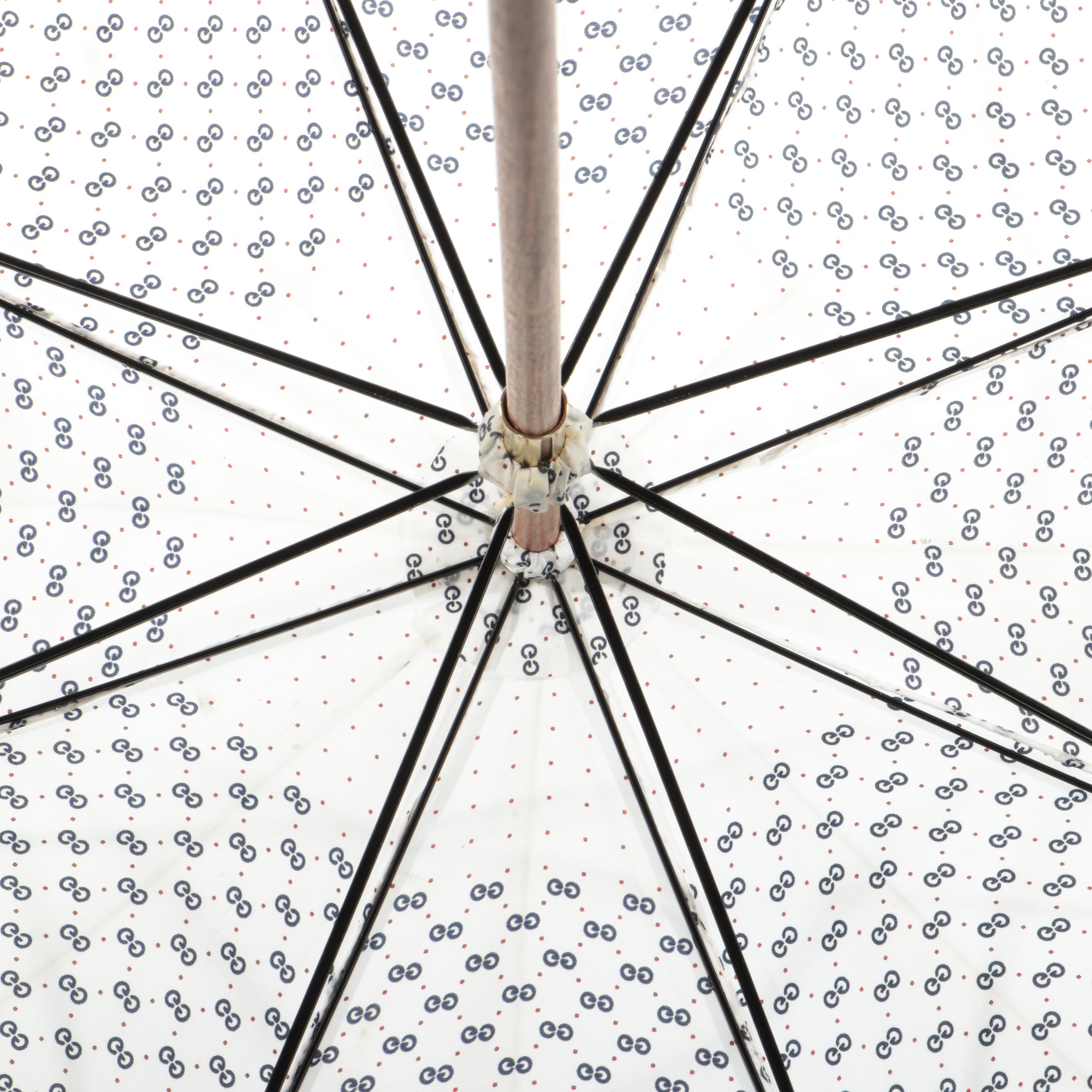 Gucci Wooden Umbrella in White-Blue-Red GG Print