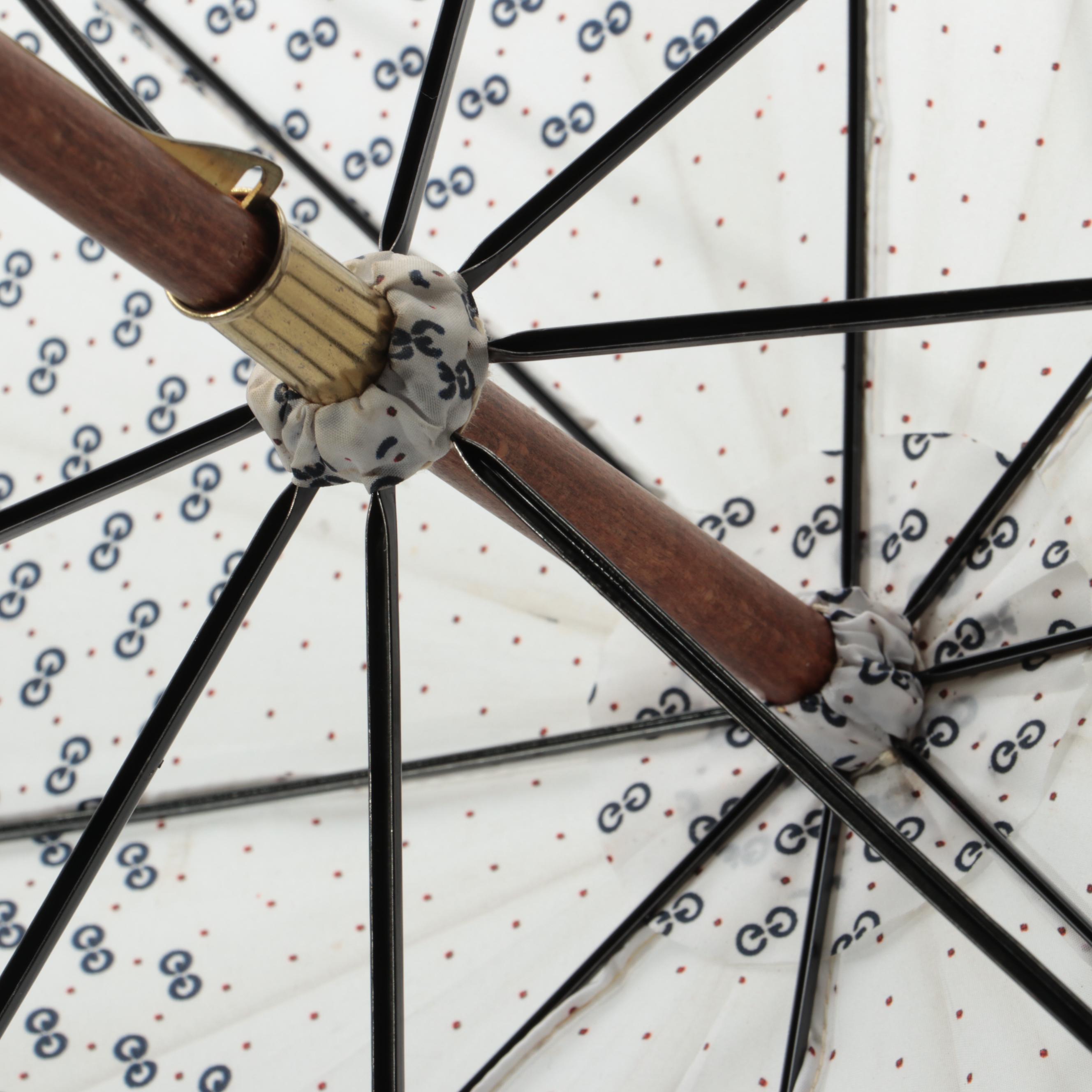 Gucci Wooden Umbrella in White-Blue-Red GG Print