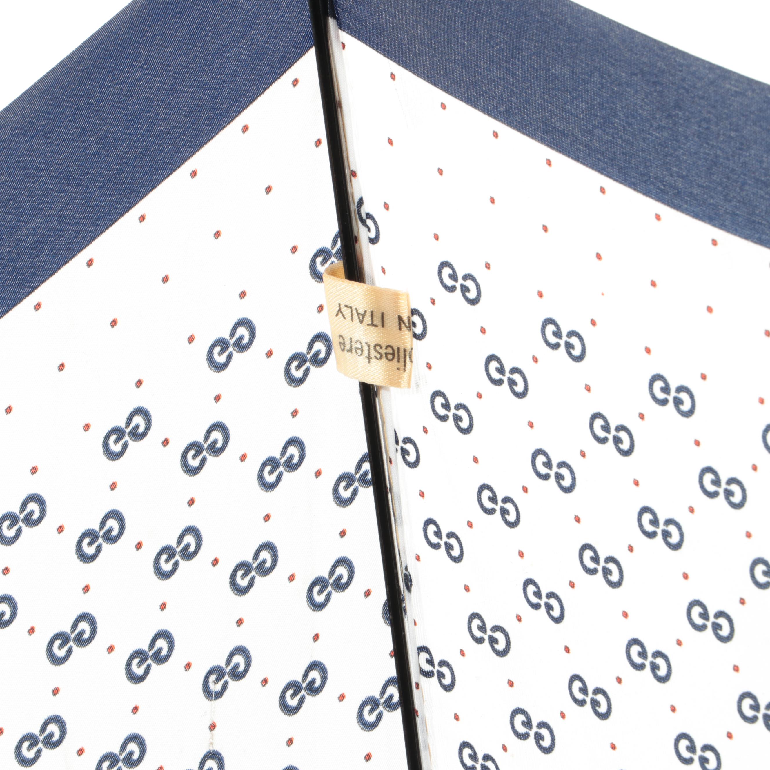 Gucci Wooden Umbrella in White-Blue-Red GG Print