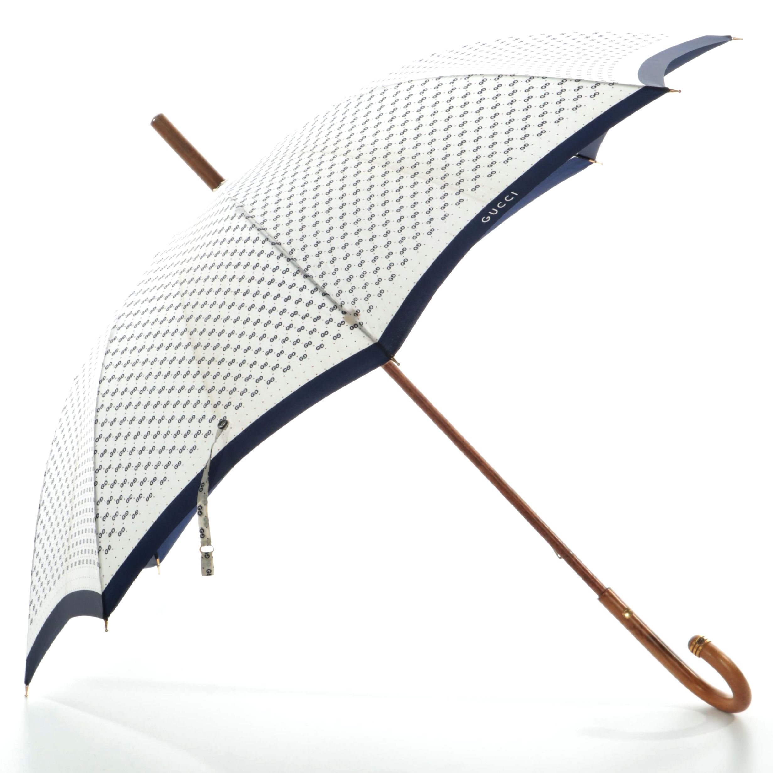 Gucci Wooden Umbrella in White-Blue-Red GG Print