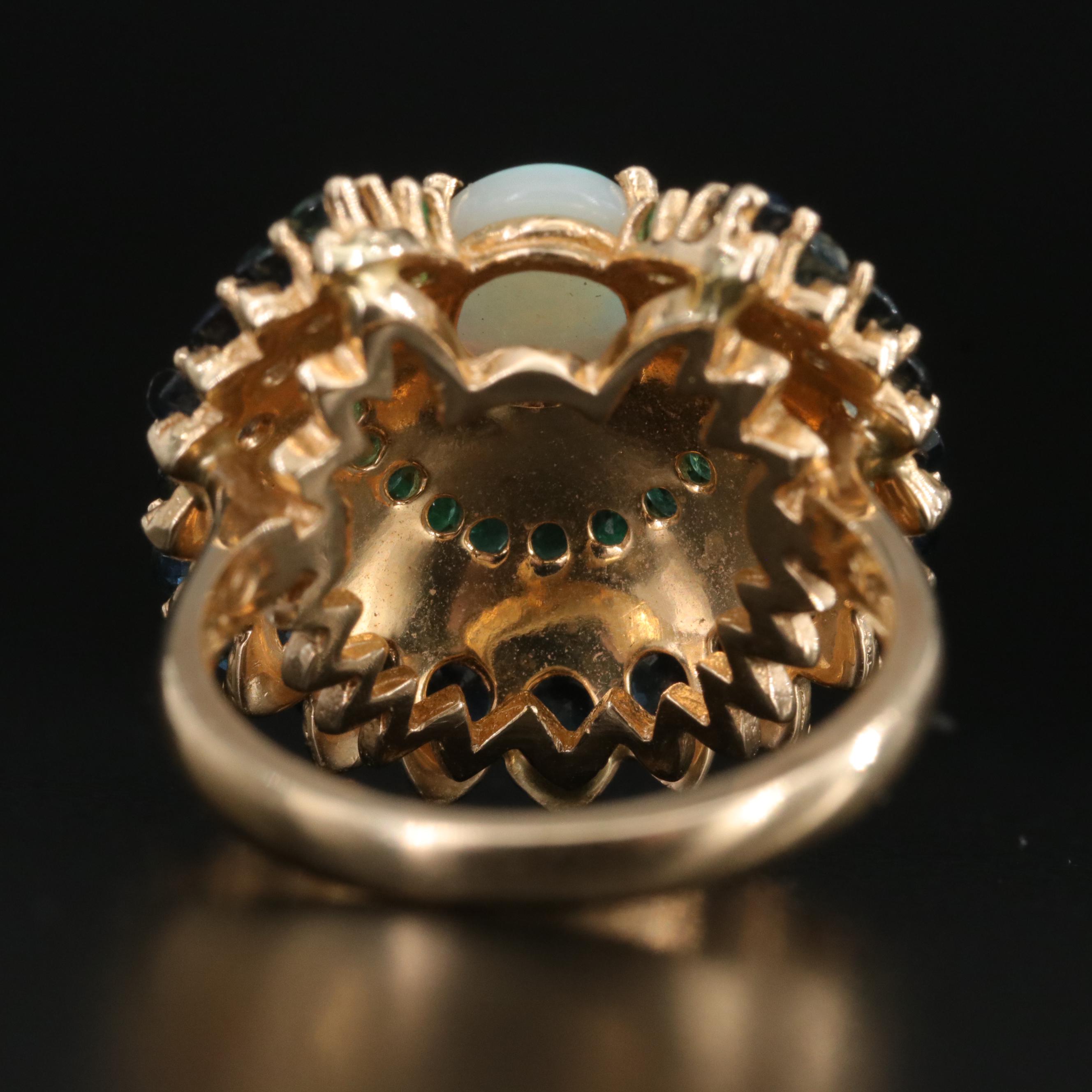 14K Franklin Mint "Peacock" Ring Including Opal, Sapphire and Emerald with Box
